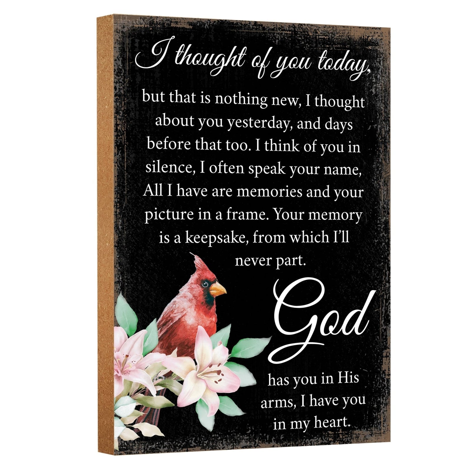 Wooden memorial shelf decor and tabletop memorial decorations to cherish the memory of a loved one.