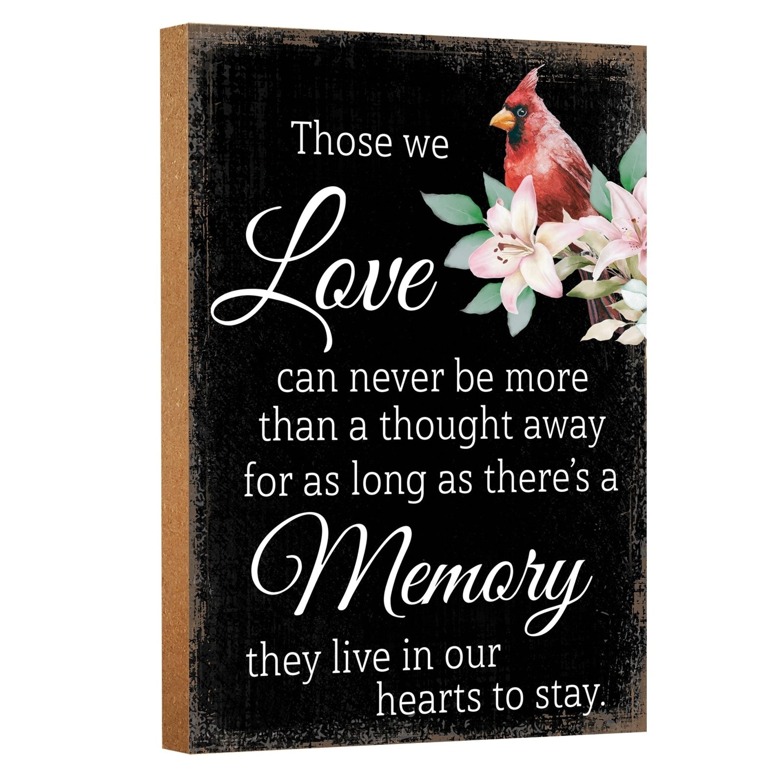 A tabletop memorial sign featuring a beautiful cardinal, a touching memorial gift for the loss of a loved one.
