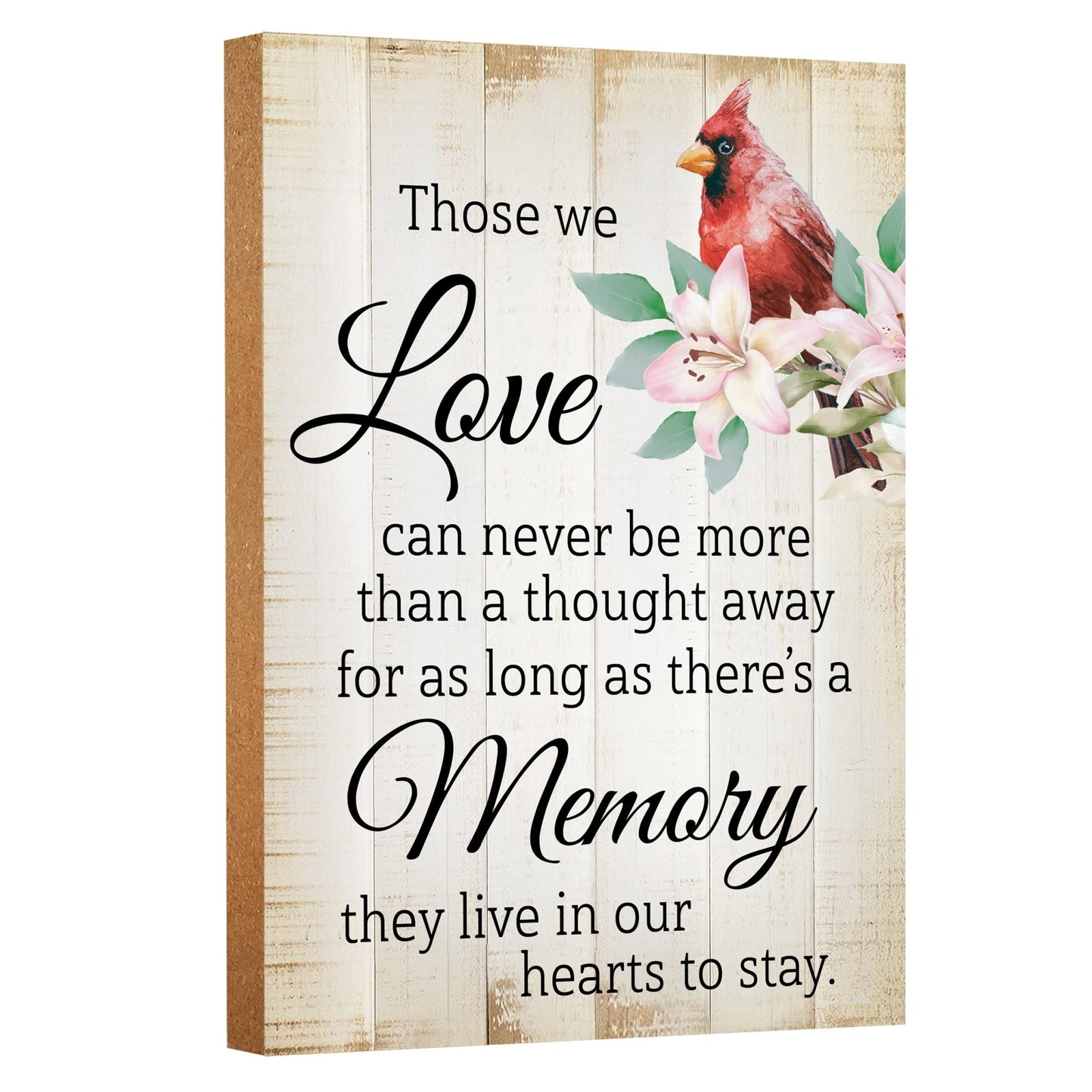 Wooden memorial shelf decor and tabletop memorial decorations to cherish the memory of a loved one.