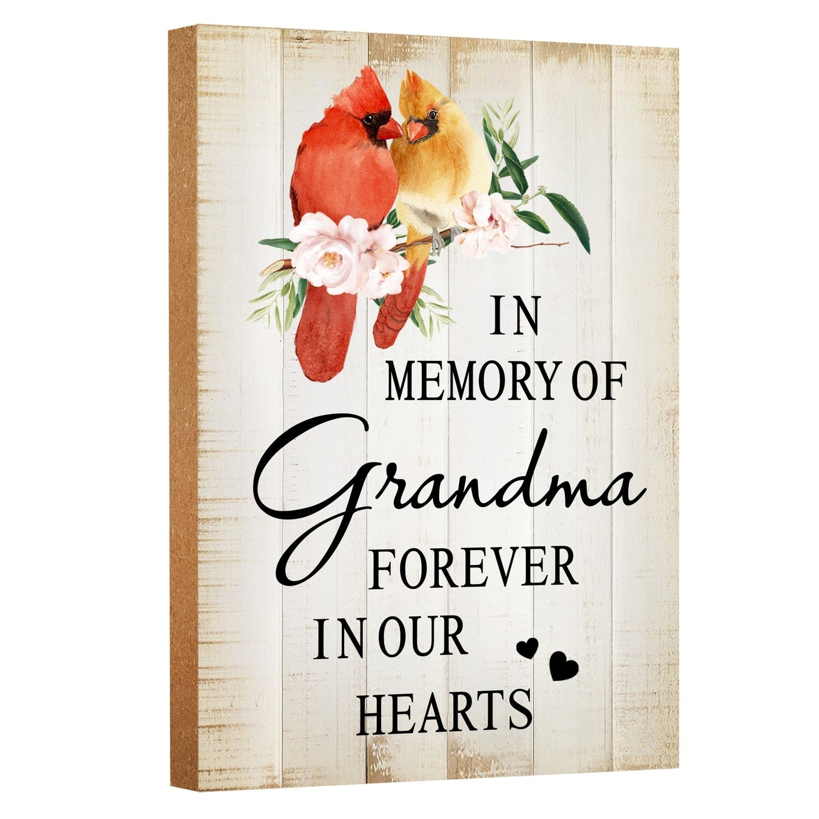 Wooden memorial shelf decor and tabletop memorial decorations to cherish the memory of a loved one.