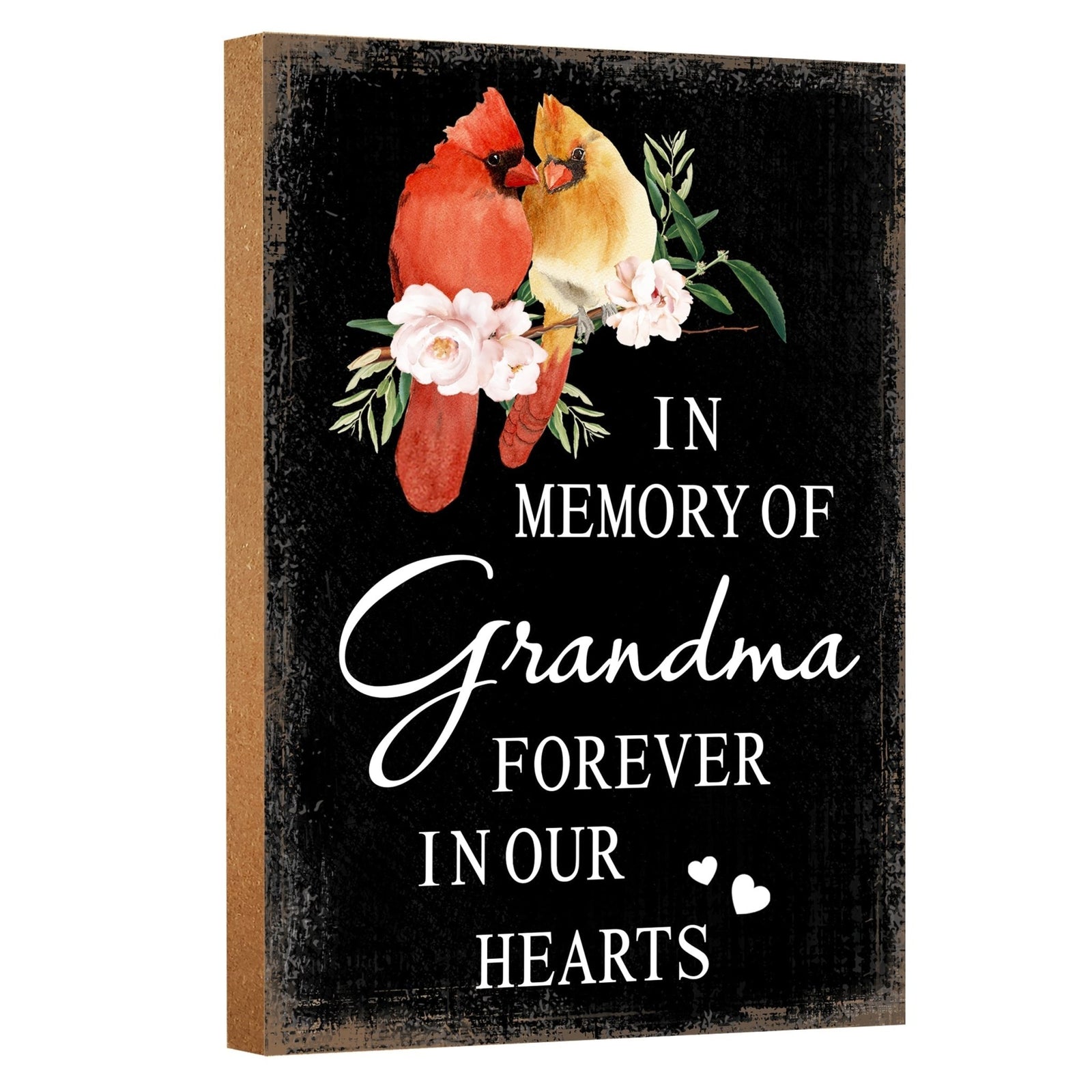 A tabletop memorial sign featuring a beautiful cardinal, a touching memorial gift for the loss of a loved one.