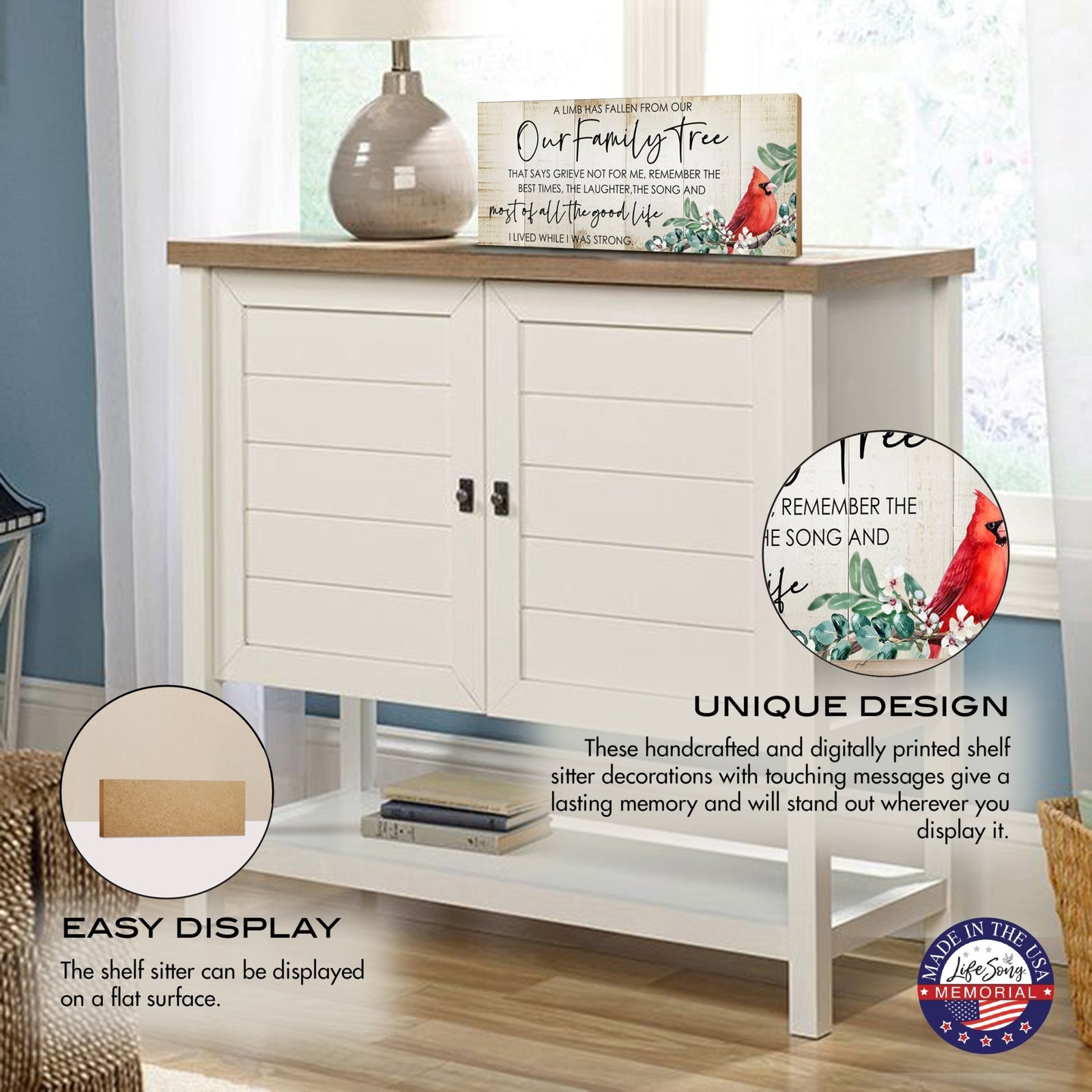 Cardinal Memorial Shelf Décor and Tabletop Signs for Loss of Loved One - LifeSong Milestones