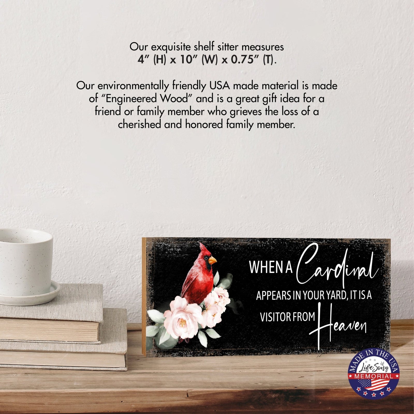 Cardinal Memorial Shelf Décor and Tabletop Signs Sympathy Gift - LifeSong Milestones