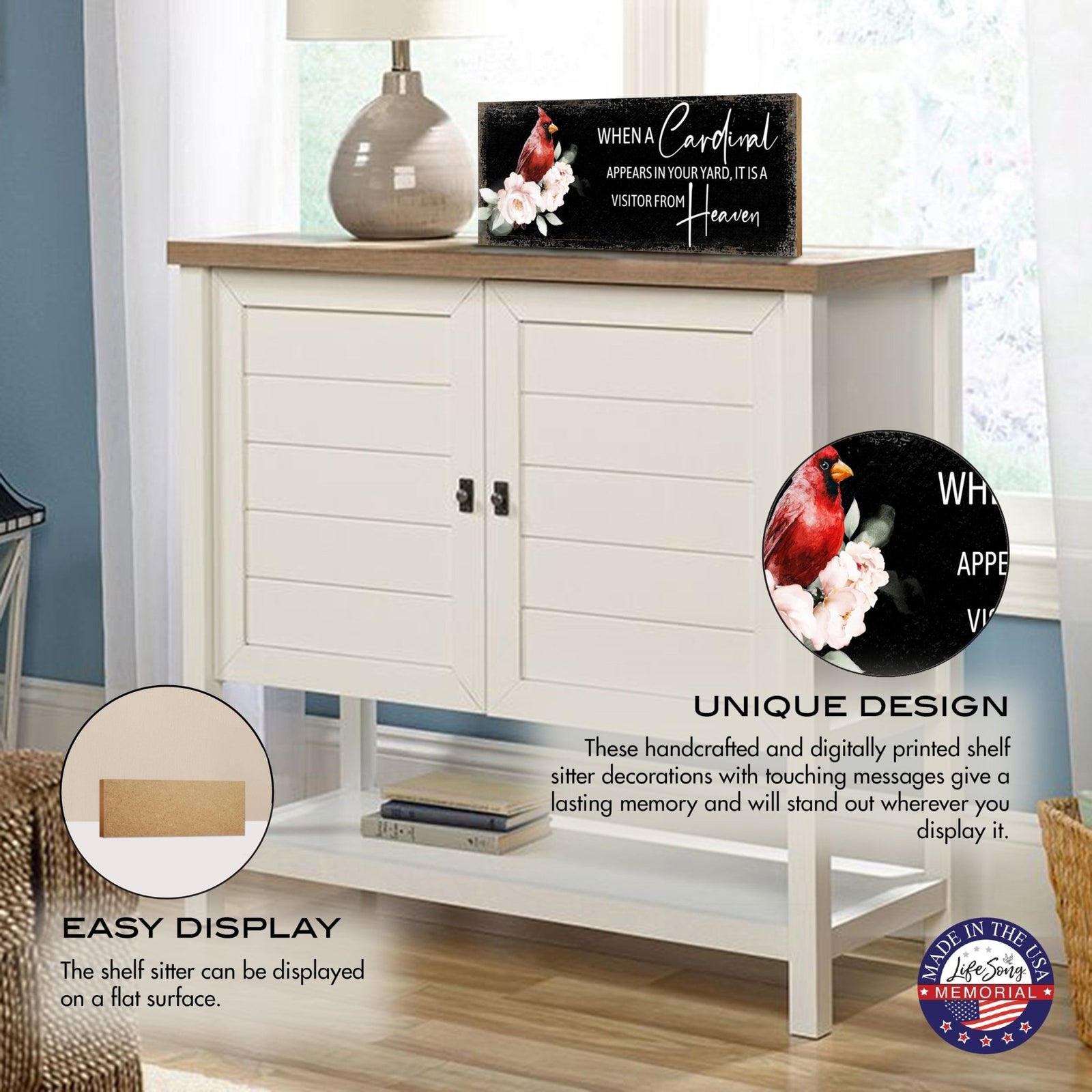 Cardinal Memorial Shelf Décor and Tabletop Signs Sympathy Gift - LifeSong Milestones