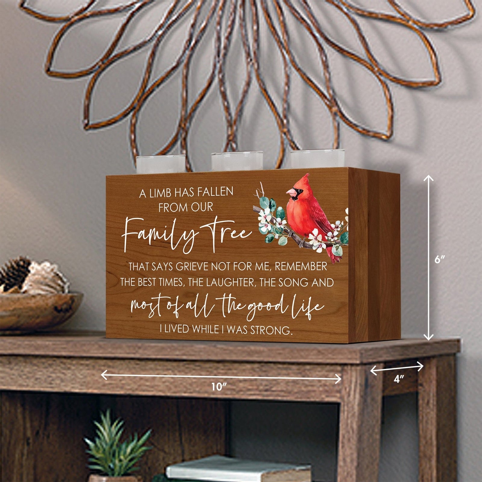 Cardinal Memorial Tealight Candle Holder Cremation Urn For Human Ashes - A Limb Has Fallen - LifeSong Milestones