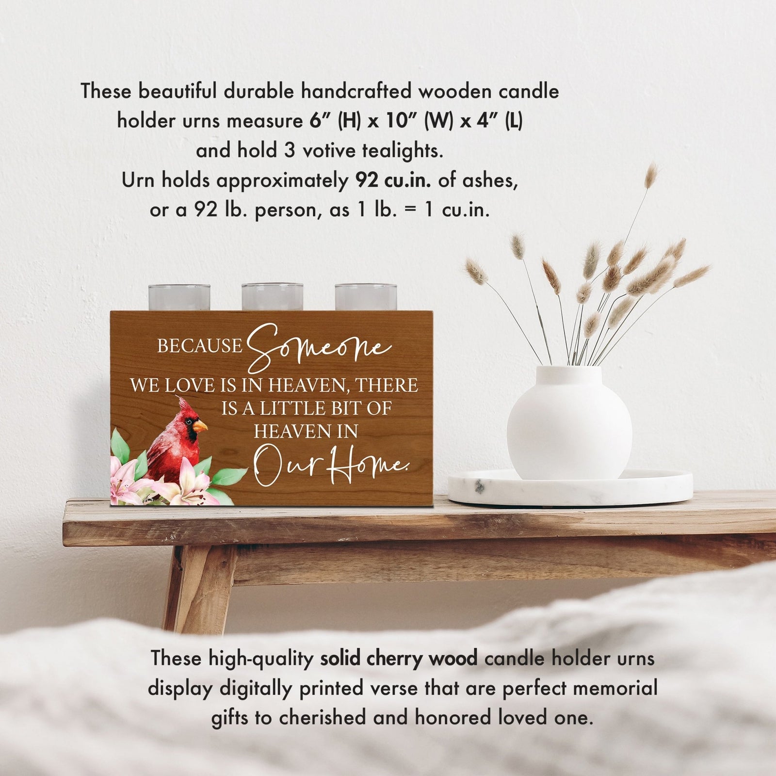 Cardinal Memorial Tealight Candle Holder Cremation Urn For Human Ashes - Because Someone We Love - LifeSong Milestones