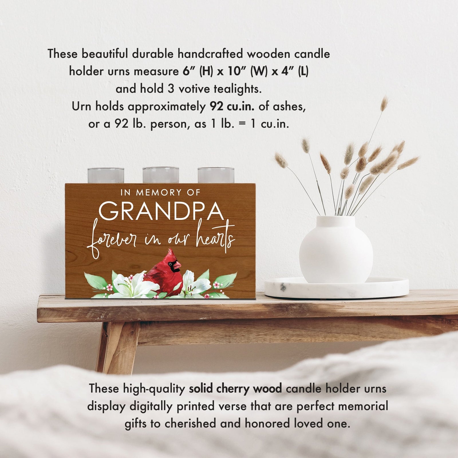 Cardinal Memorial Tealight Candle Holder Cremation Urn For Human Ashes - In Memory Grandpa - LifeSong Milestones