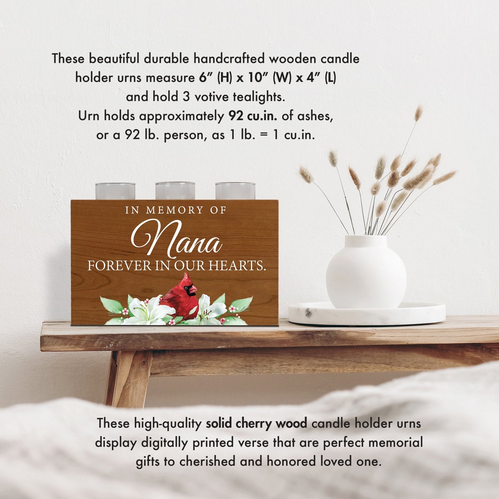 Cardinal Memorial Tealight Candle Holder Cremation Urn For Human Ashes - In Memory Nana - LifeSong Milestones