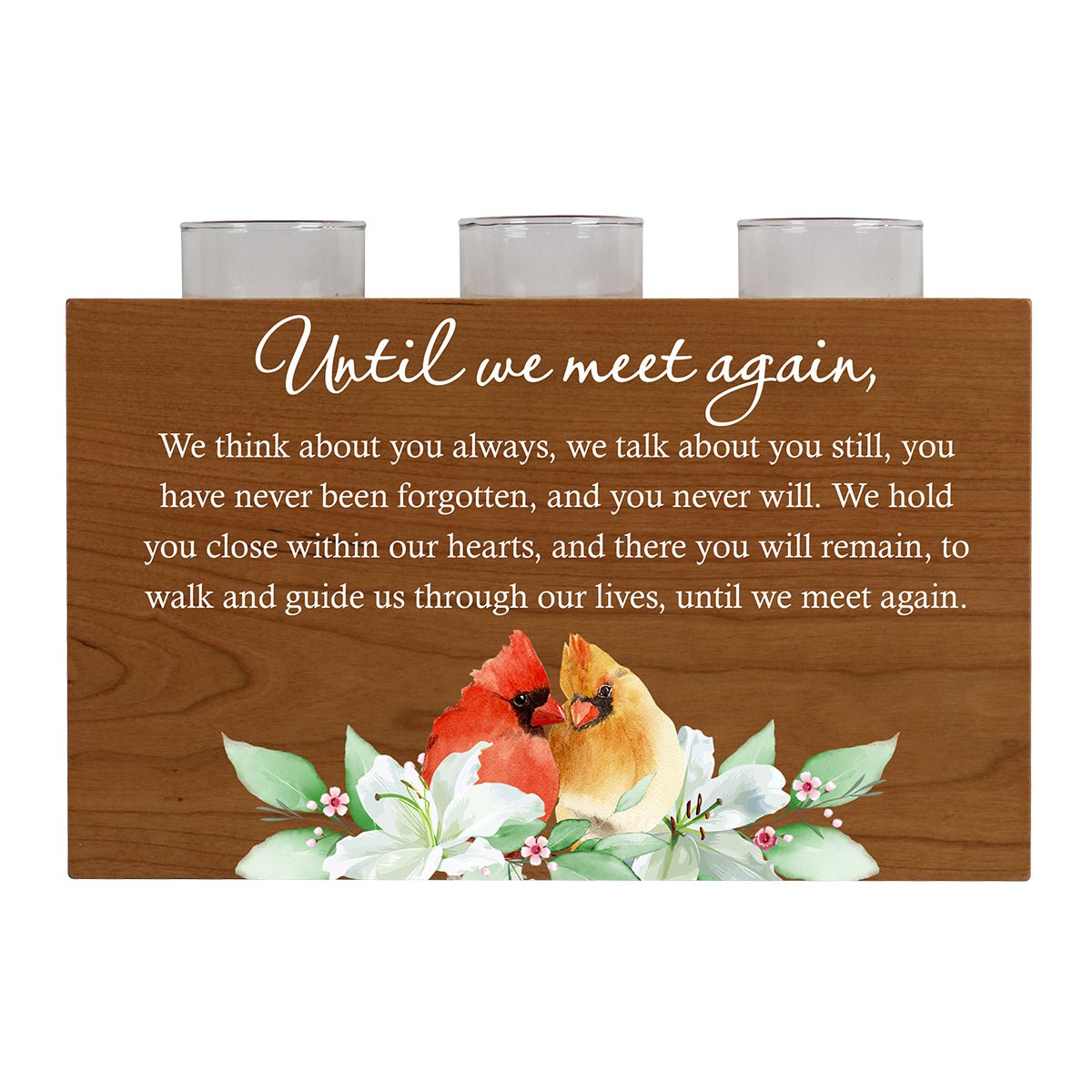 Cardinal Memorial 3 Tealight Candle Holder Cremation Urn For Human Ashes - Until We Meet Again