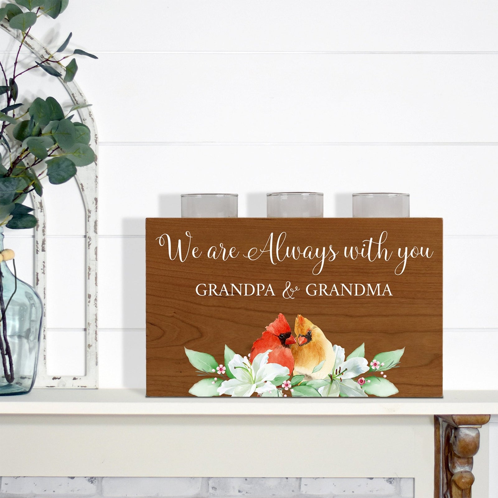 Cardinal Memorial Tealight Candle Holder Cremation Urn For Human Ashes - We Are Always Grandpa & Grandma - LifeSong Milestones