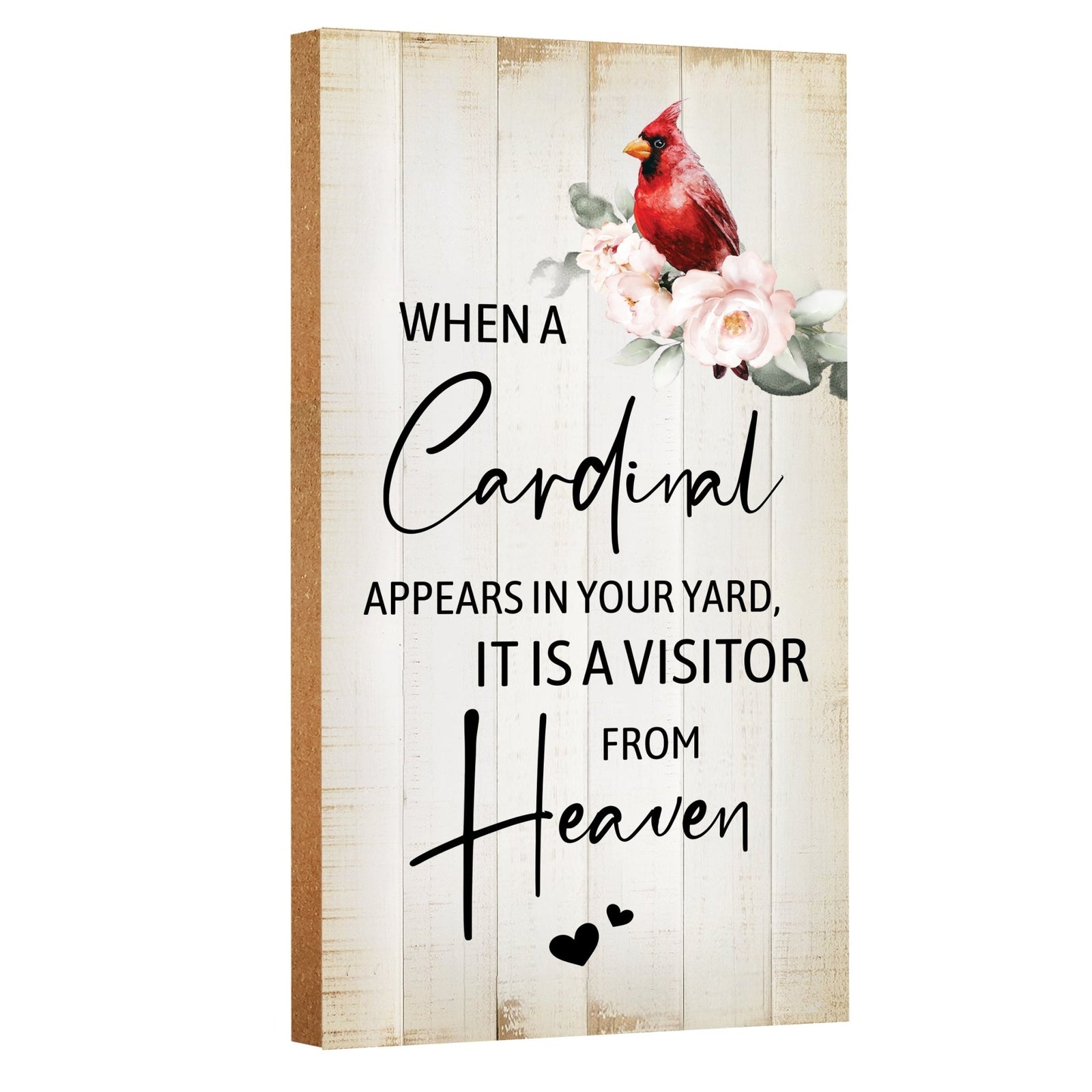 An elegant wooden memorial wall plaque adorned with a cardinal, designed to honor and cherish the memory of your loved one.