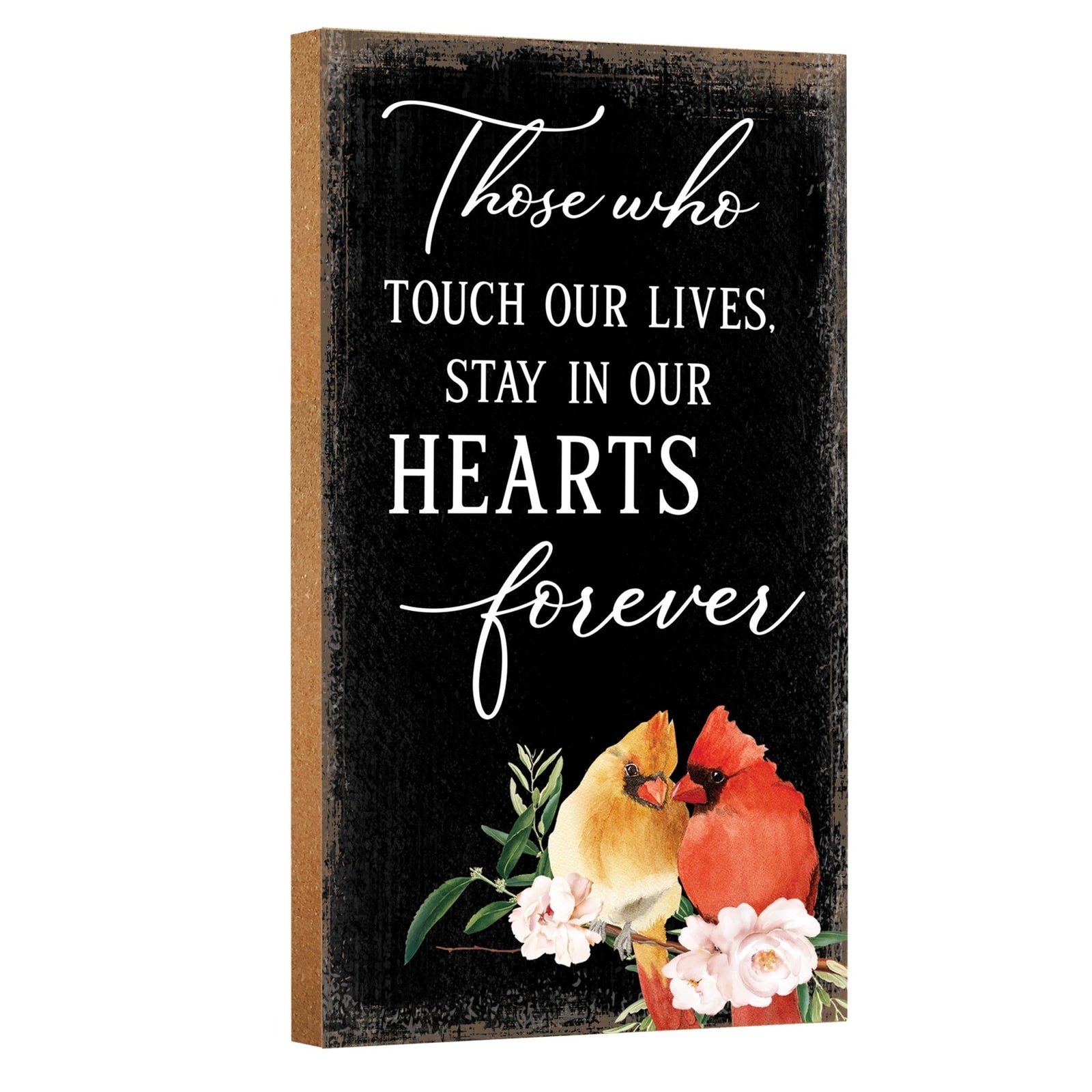 A wooden memorial wall plaque with a heartfelt design.