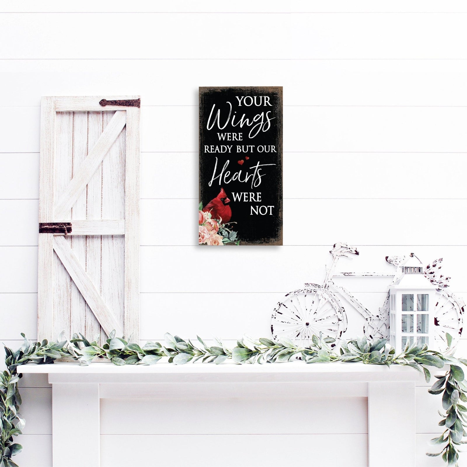 A wooden memorial wall plaque with a heartfelt design.