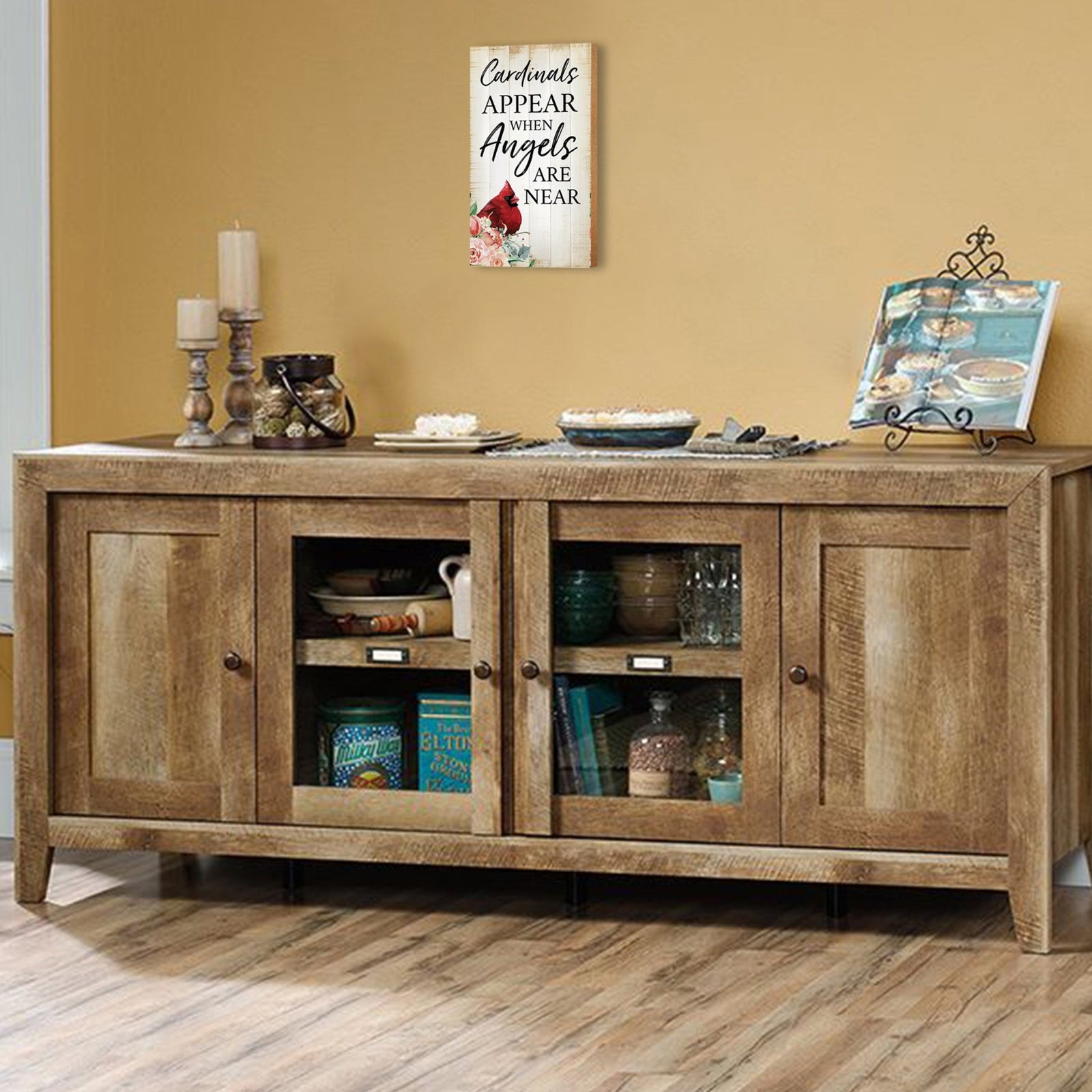 A wooden memorial wall plaque with a heartfelt design.