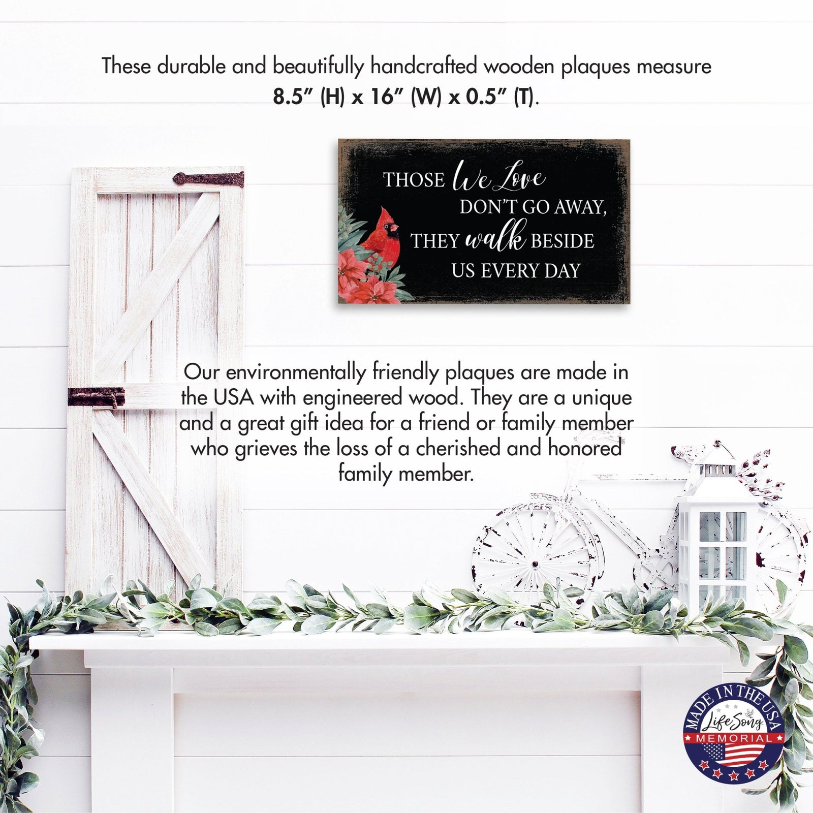 Cardinal Memorial Wooden Wall Plaque Christmas Home Decor - LifeSong Milestones