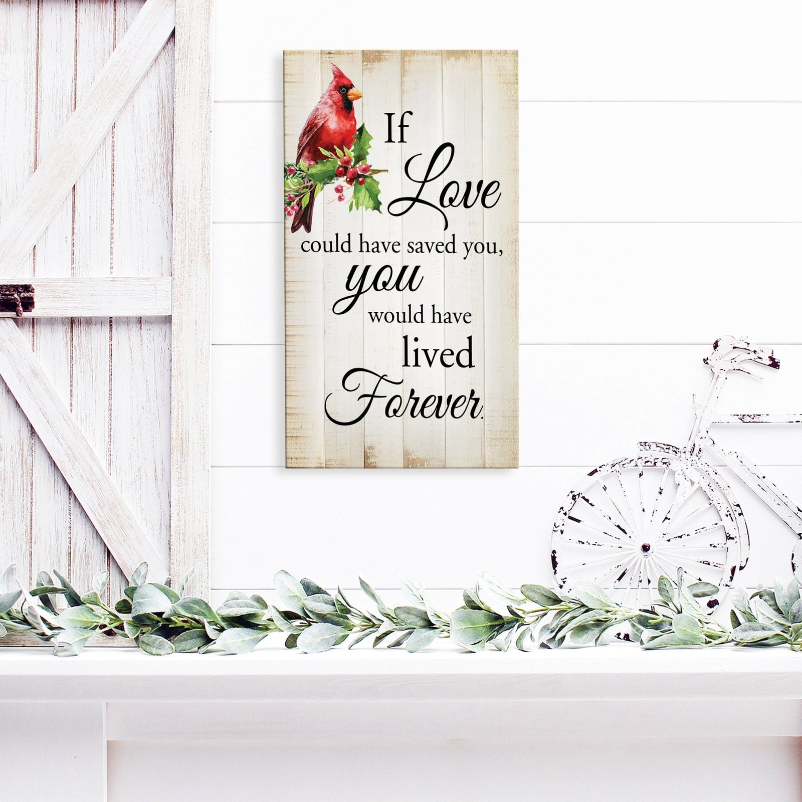 A wooden memorial wall plaque with a cardinal design - Lifesong Milestones Cardinal Memorial Wooden Wall Plaque for Home Decorations.