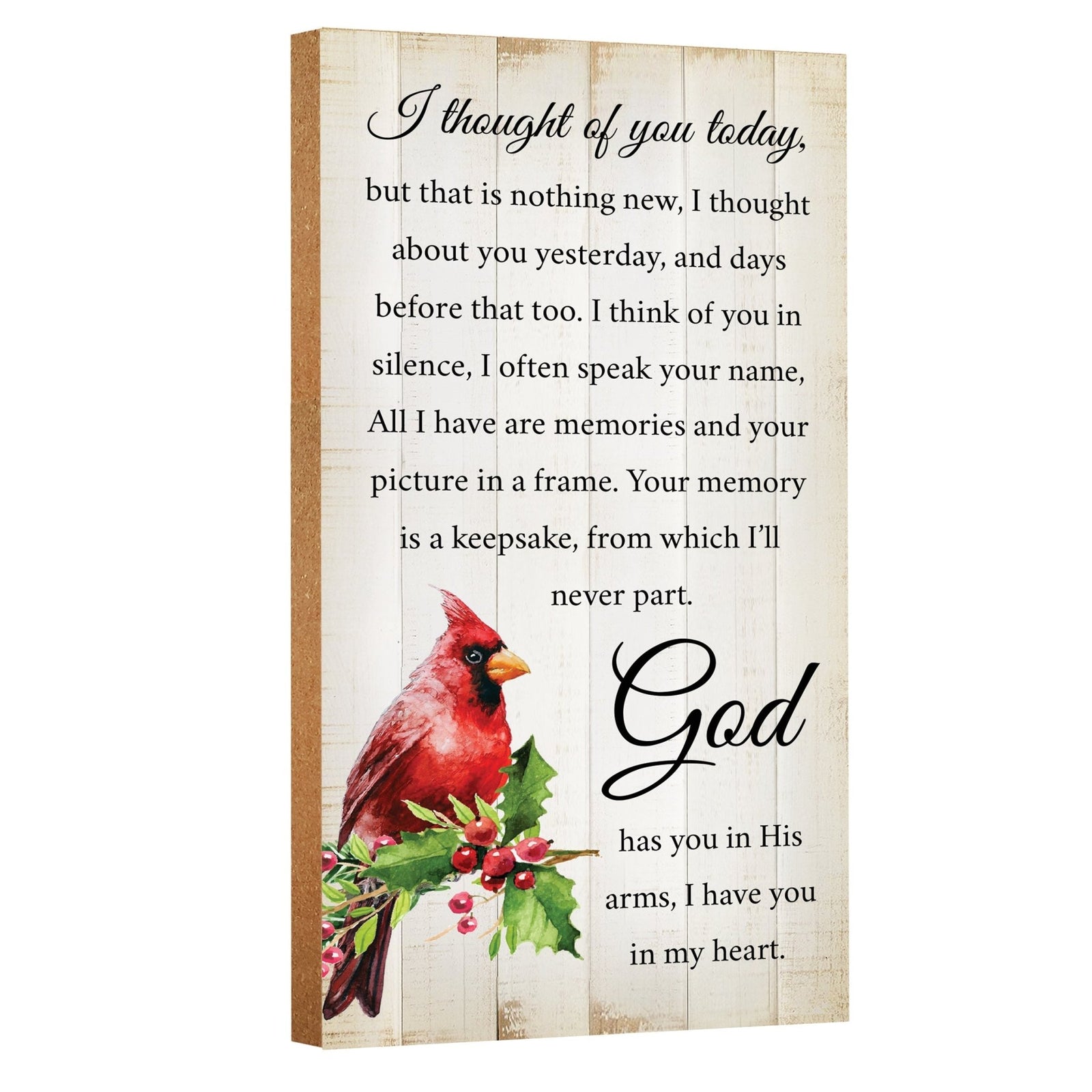 A wooden memorial wall plaque with a cardinal design - Lifesong Milestones Cardinal Memorial Wooden Wall Plaque for Home Decorations.