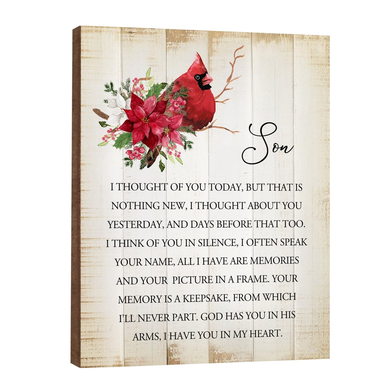 A wooden memorial wall plaque with a cardinal design - Lifesong Milestones Cardinal Memorial Wooden Wall Plaque for Home Decorations.