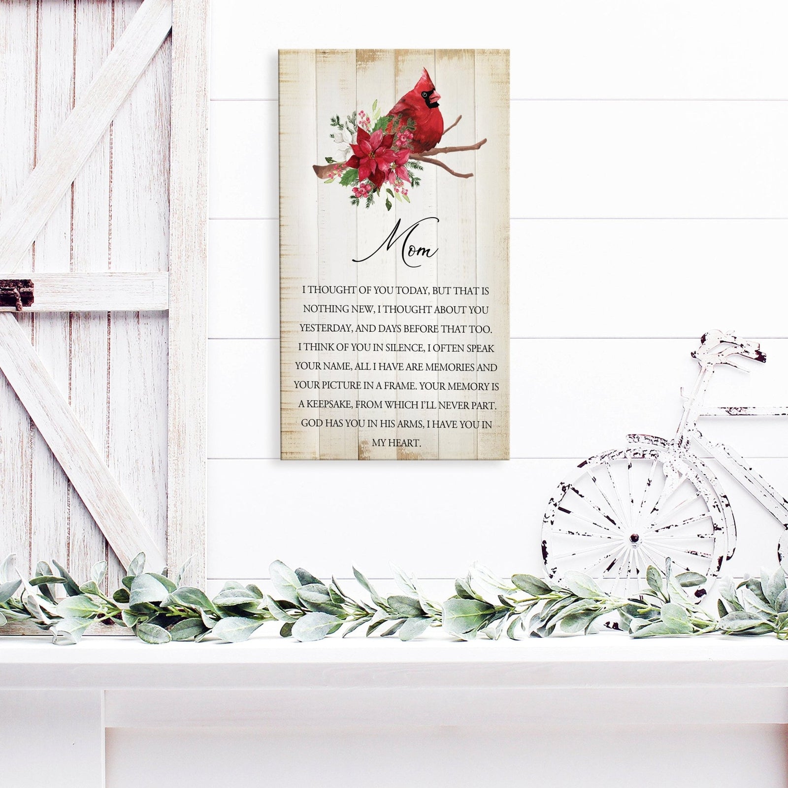 A wooden memorial wall plaque with a cardinal design - Lifesong Milestones Cardinal Memorial Wooden Wall Plaque for Home Decorations.