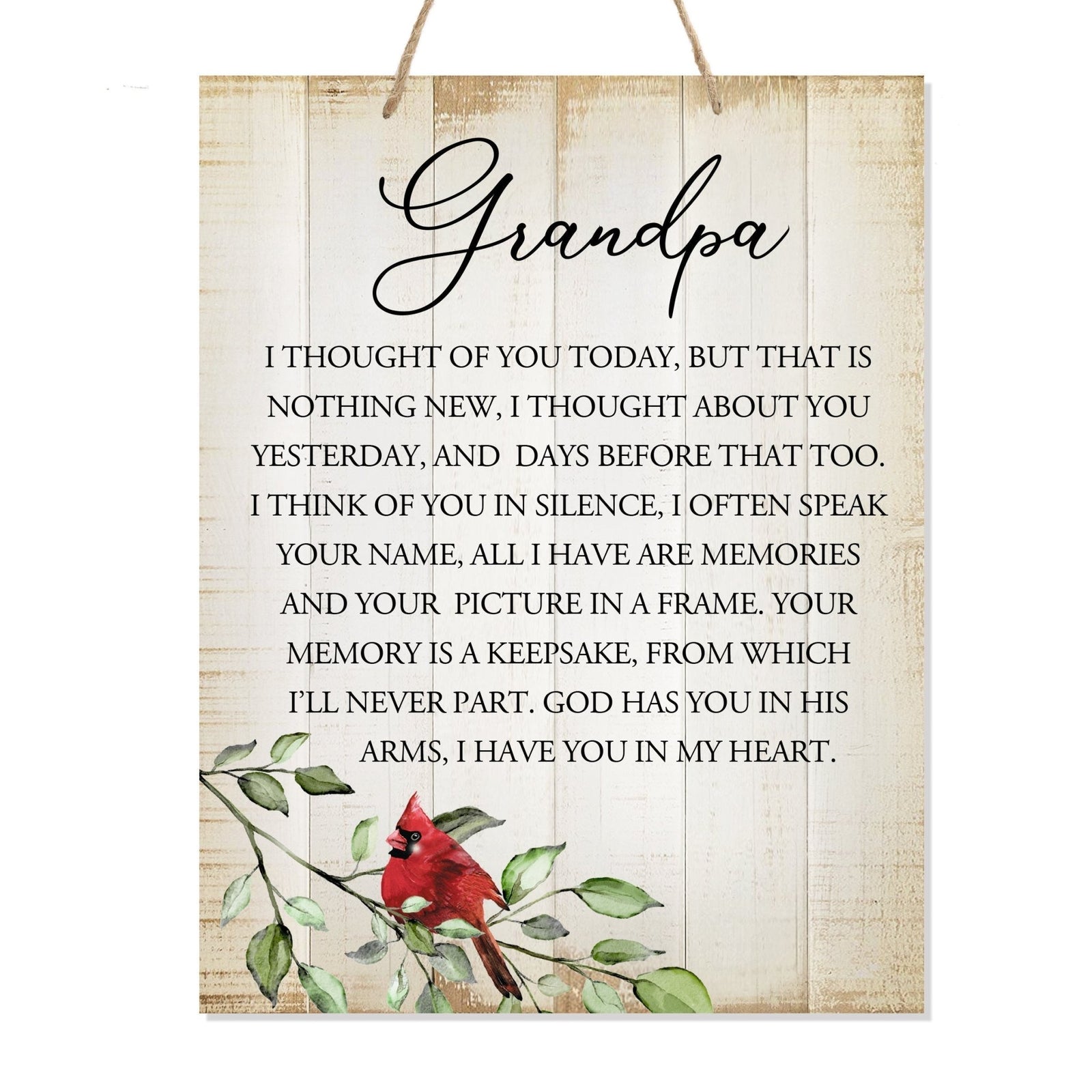 Thoughtful memorial gifts for the loss of a loved one – a wooden hanging sign adorned with a cardinal ribbon.