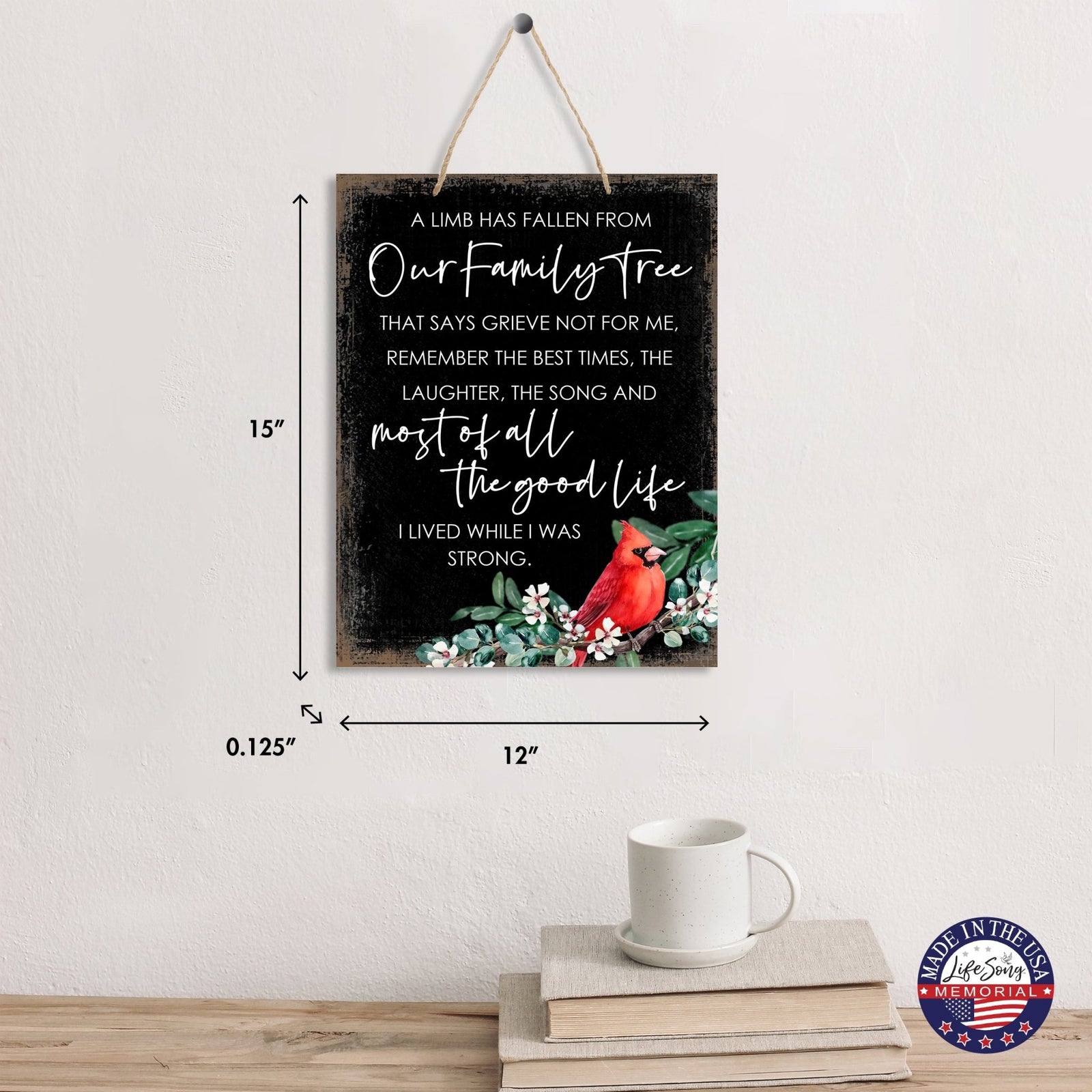 Cardinal Wooden Hanging Memorial Rope Wall Signs Sympathy Gifts - LifeSong Milestones