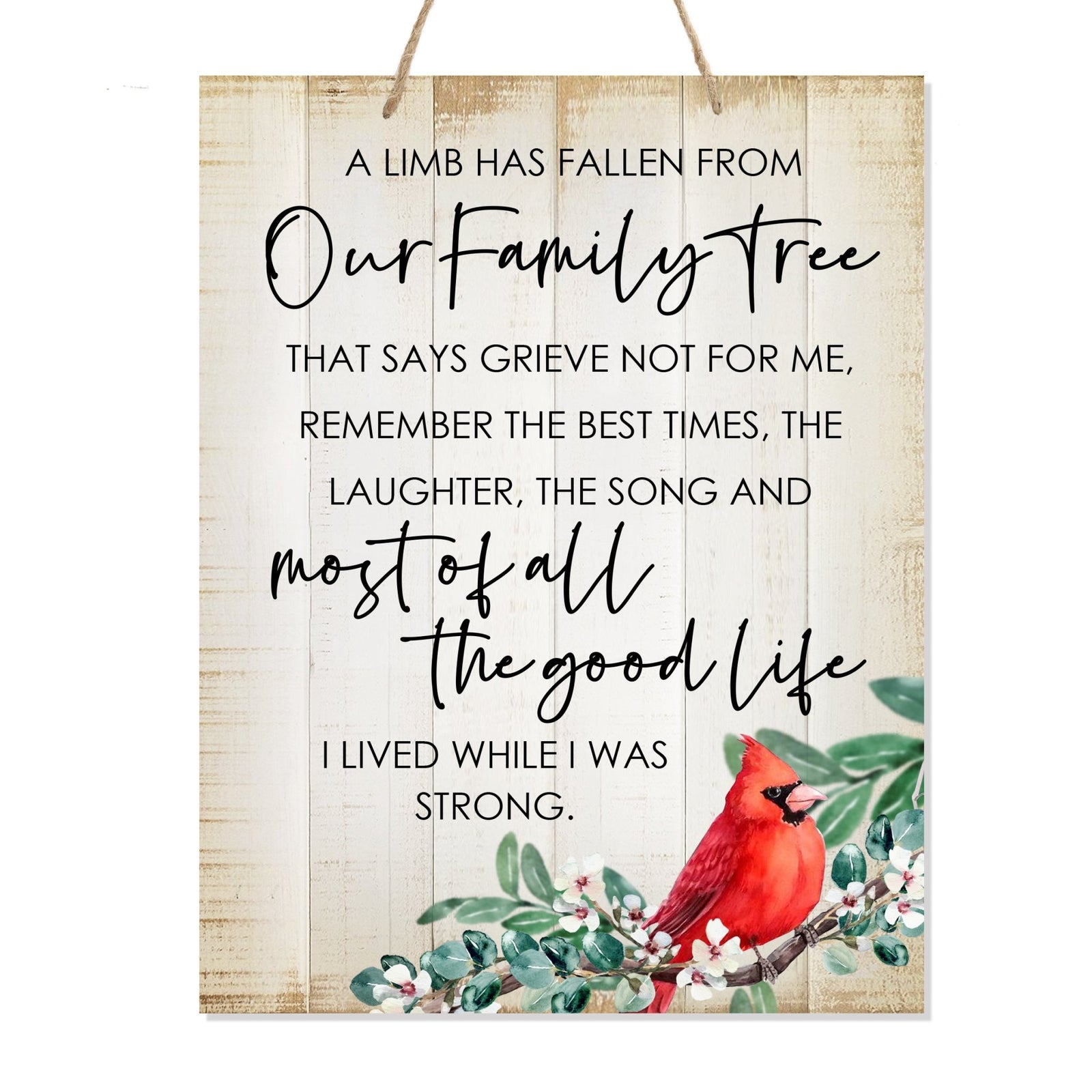 A wooden memorial ribbon sign featuring a cardinal ribbon, perfect for memorial decorations and loved one memorial gifts.