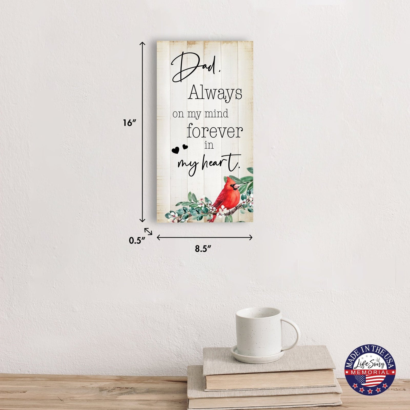 Cardinal Wooden Memorial Wall Plaque for Home Decor - Always On My Mind - LifeSong Milestones