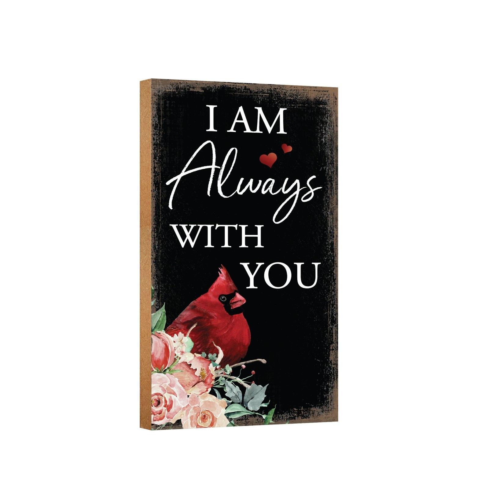 A wooden memorial wall plaque with a heartfelt design.