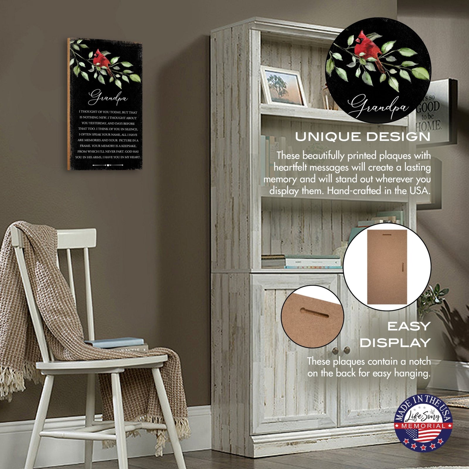 Cardinal Wooden Memorial Wall Plaque for Home Decor - I Thought Of You - LifeSong Milestones