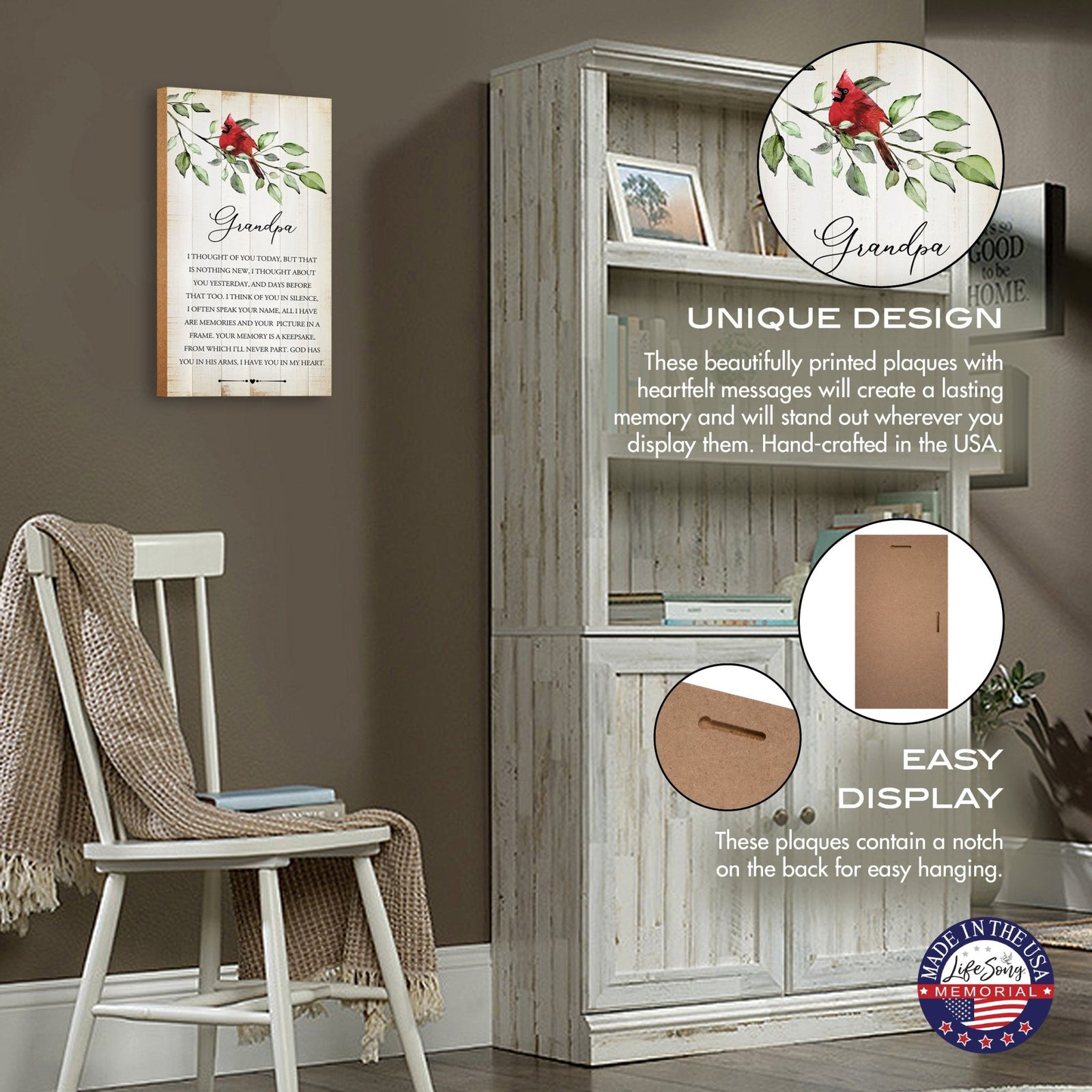 Cardinal Wooden Memorial Wall Plaque for Home Decor - I Thought Of You - LifeSong Milestones