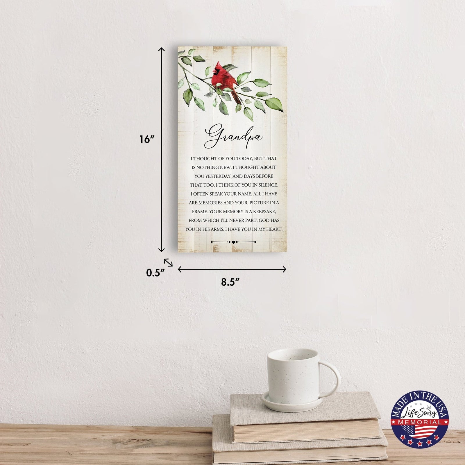 Cardinal Wooden Memorial Wall Plaque for Home Decor - I Thought Of You - LifeSong Milestones