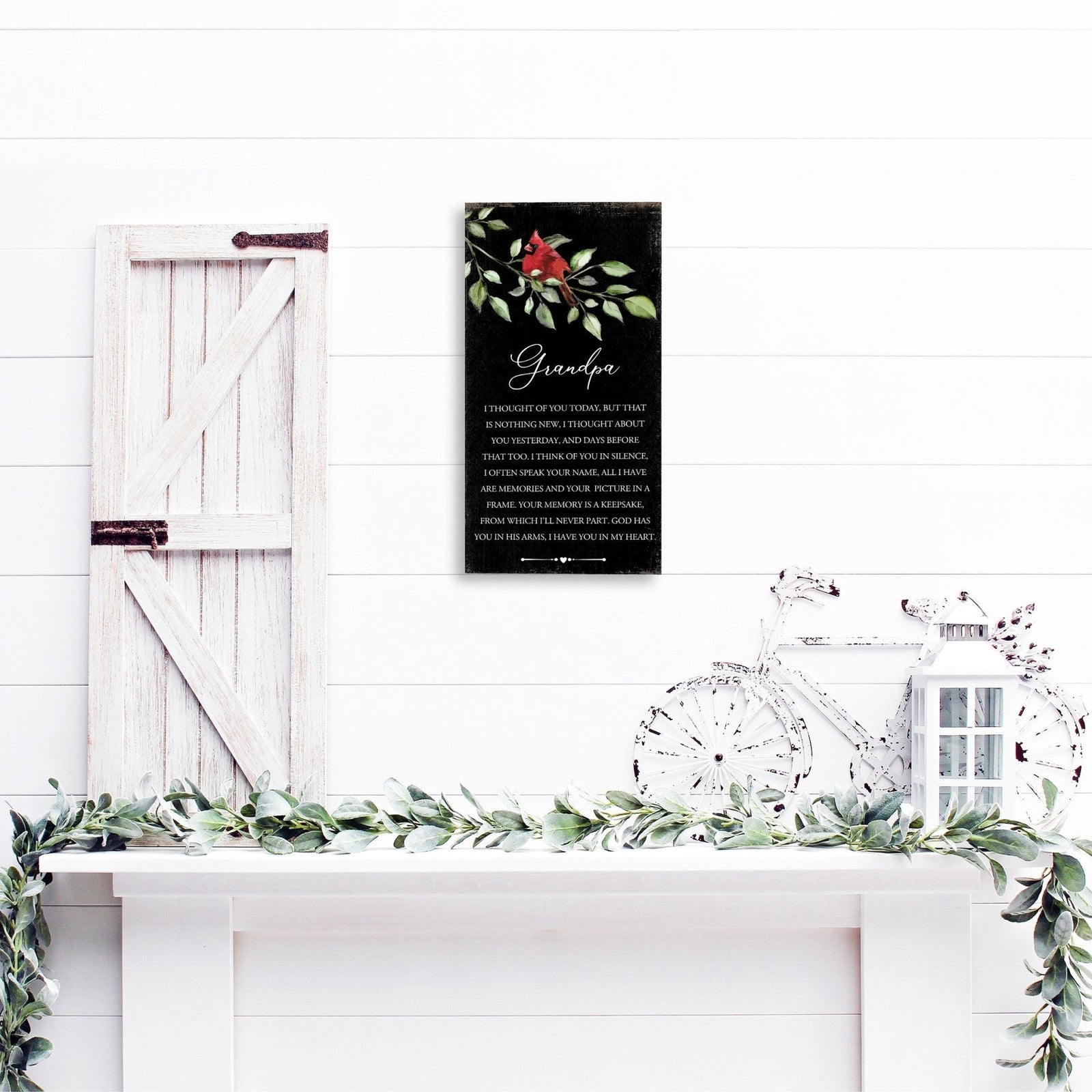 A wooden memorial wall plaque with a heartfelt design.