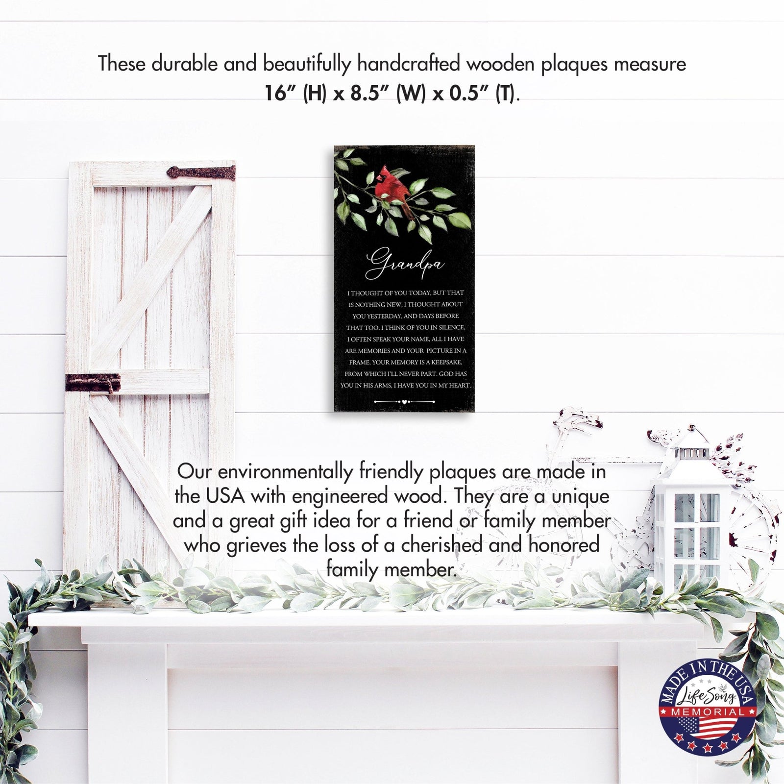 Cardinal Wooden Memorial Wall Plaque for Home Decor - I Thought Of You - LifeSong Milestones