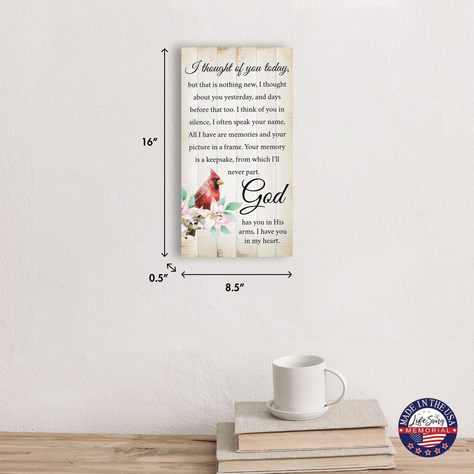 Cardinal Wooden Memorial Wall Plaque for Home Decor - I Thought of You - LifeSong Milestones