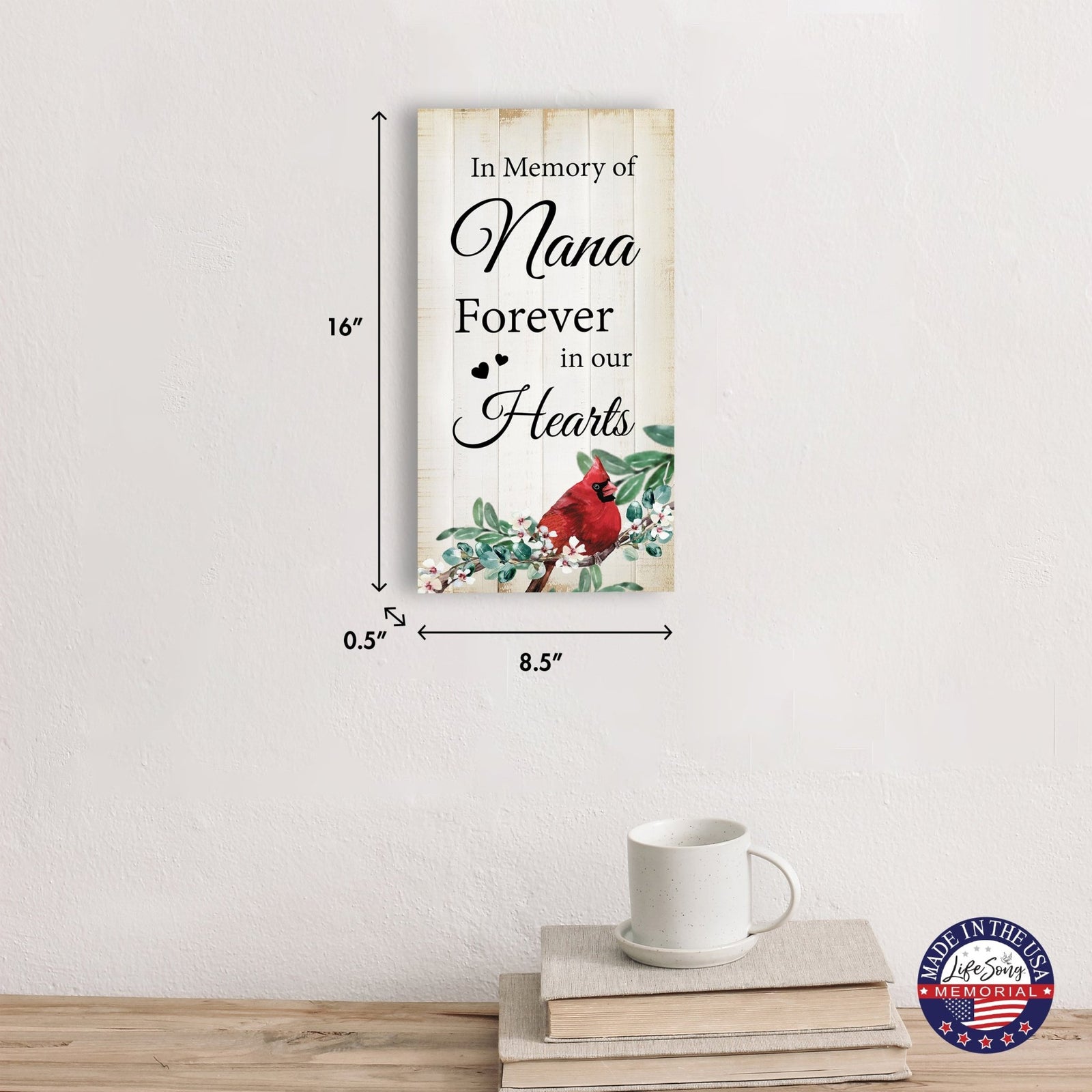 Cardinal Wooden Memorial Wall Plaque for Home Decor - In Memory Of - LifeSong Milestones