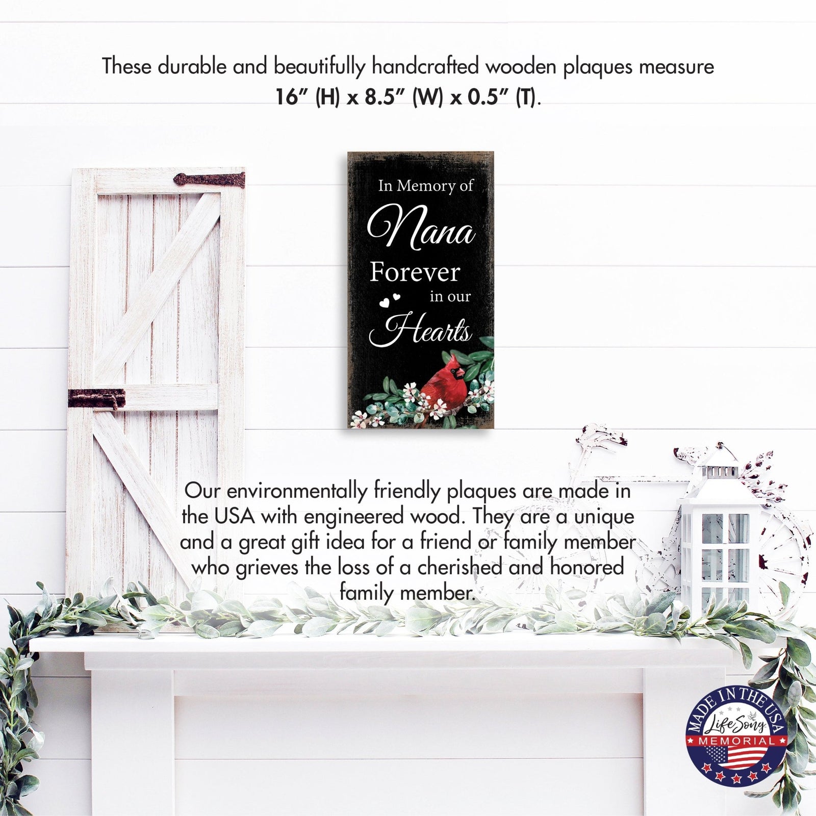 Cardinal Wooden Memorial Wall Plaque for Home Decor - In Memory Of - LifeSong Milestones