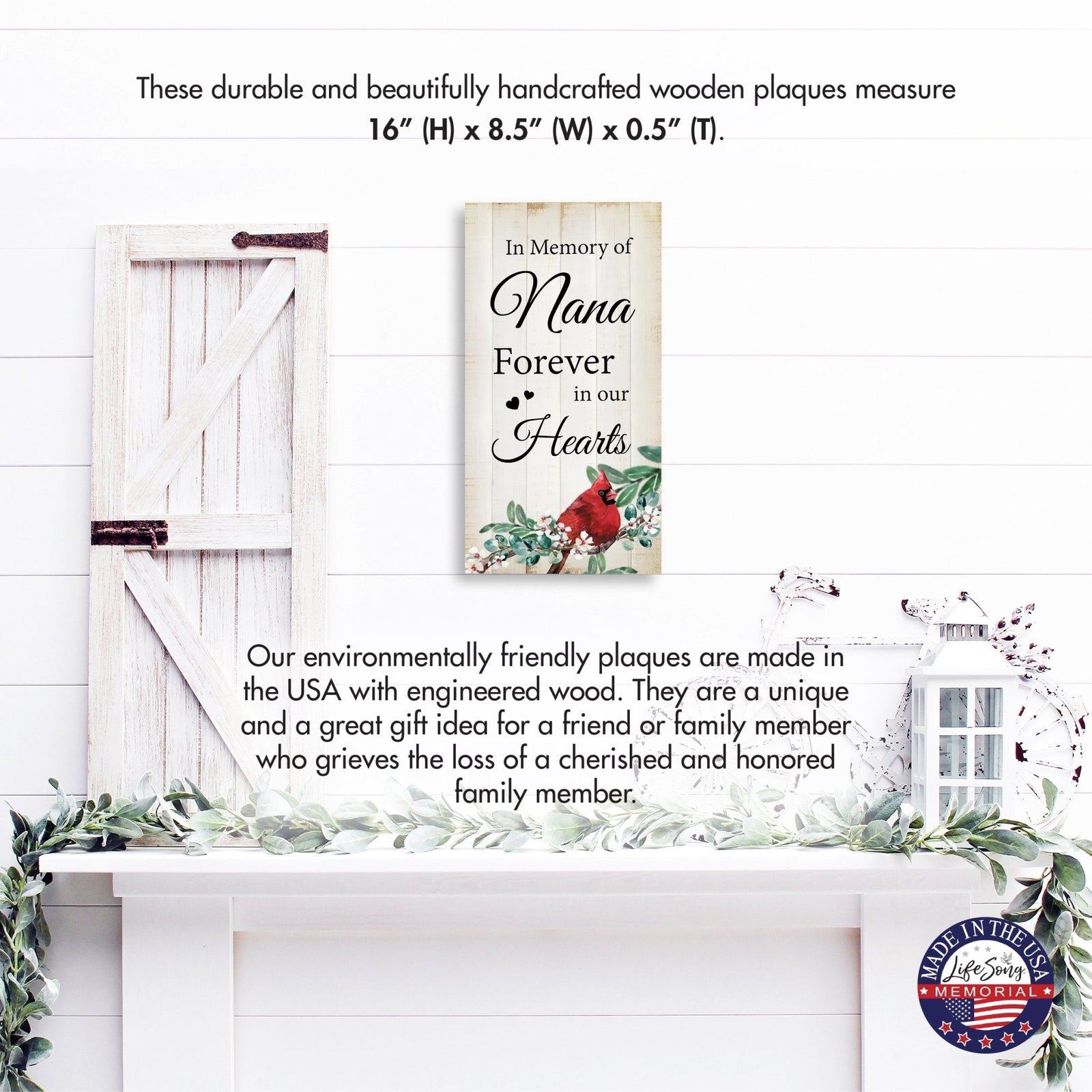 Cardinal Wooden Memorial Wall Plaque for Home Decor - In Memory Of - LifeSong Milestones