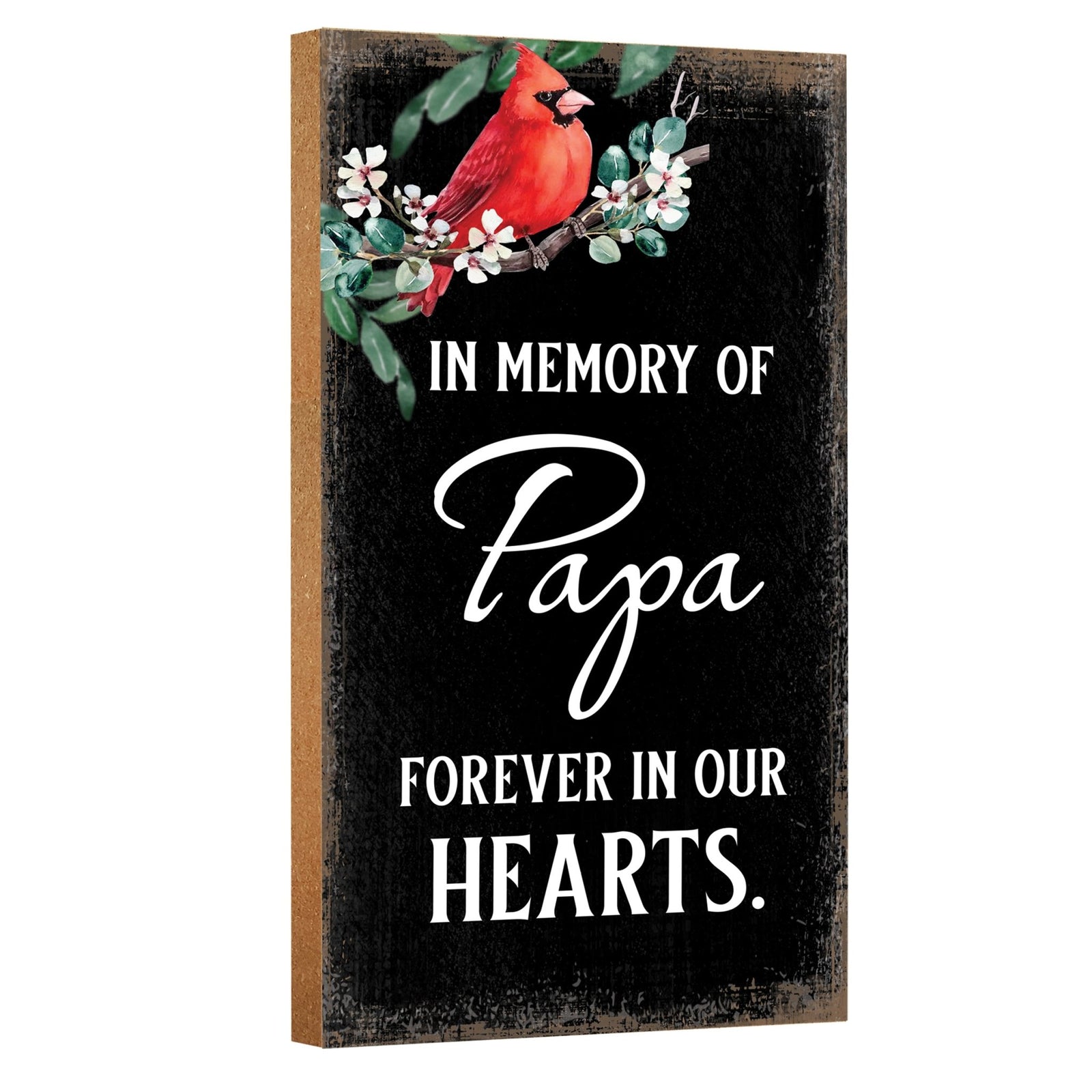 A wooden memorial wall plaque with a heartfelt design.