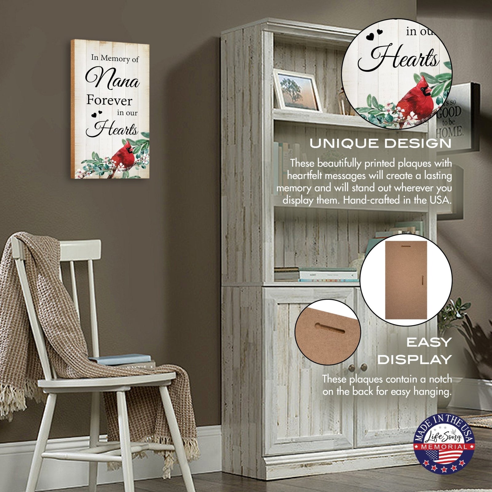 Cardinal Wooden Memorial Wall Plaque for Home Decor - In Memory Of - LifeSong Milestones