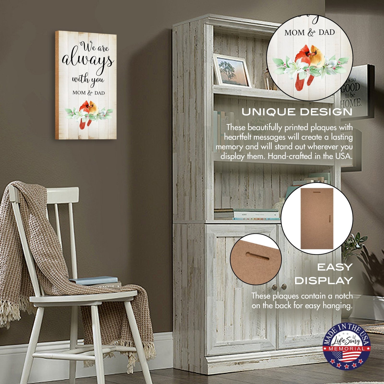 Cardinal Wooden Memorial Wall Plaque for Home Decor - We Are Always With You - LifeSong Milestones