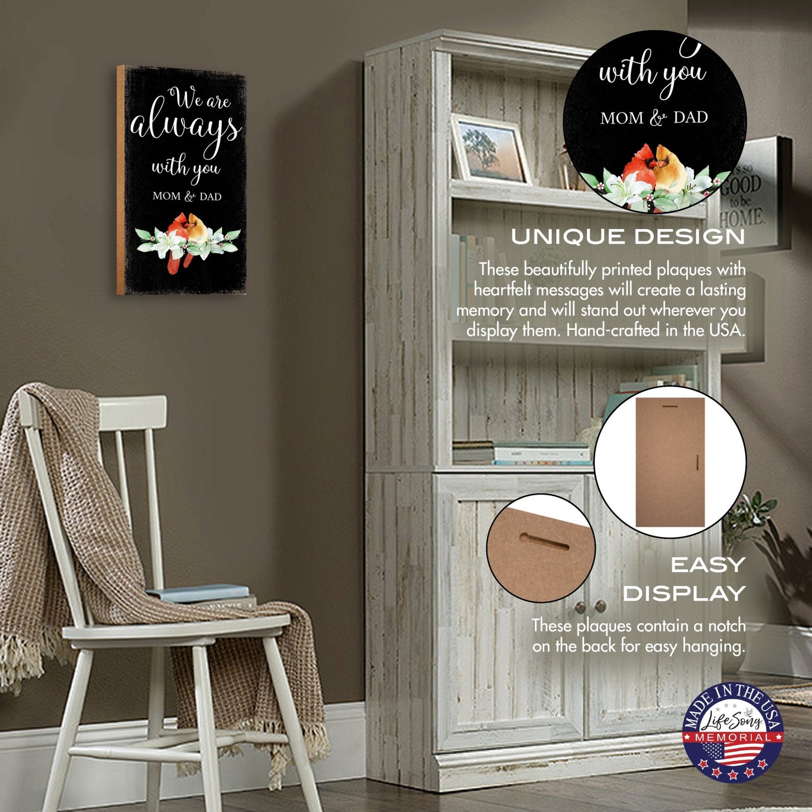 Cardinal Wooden Memorial Wall Plaque for Home Decor - We Are Always With You - LifeSong Milestones