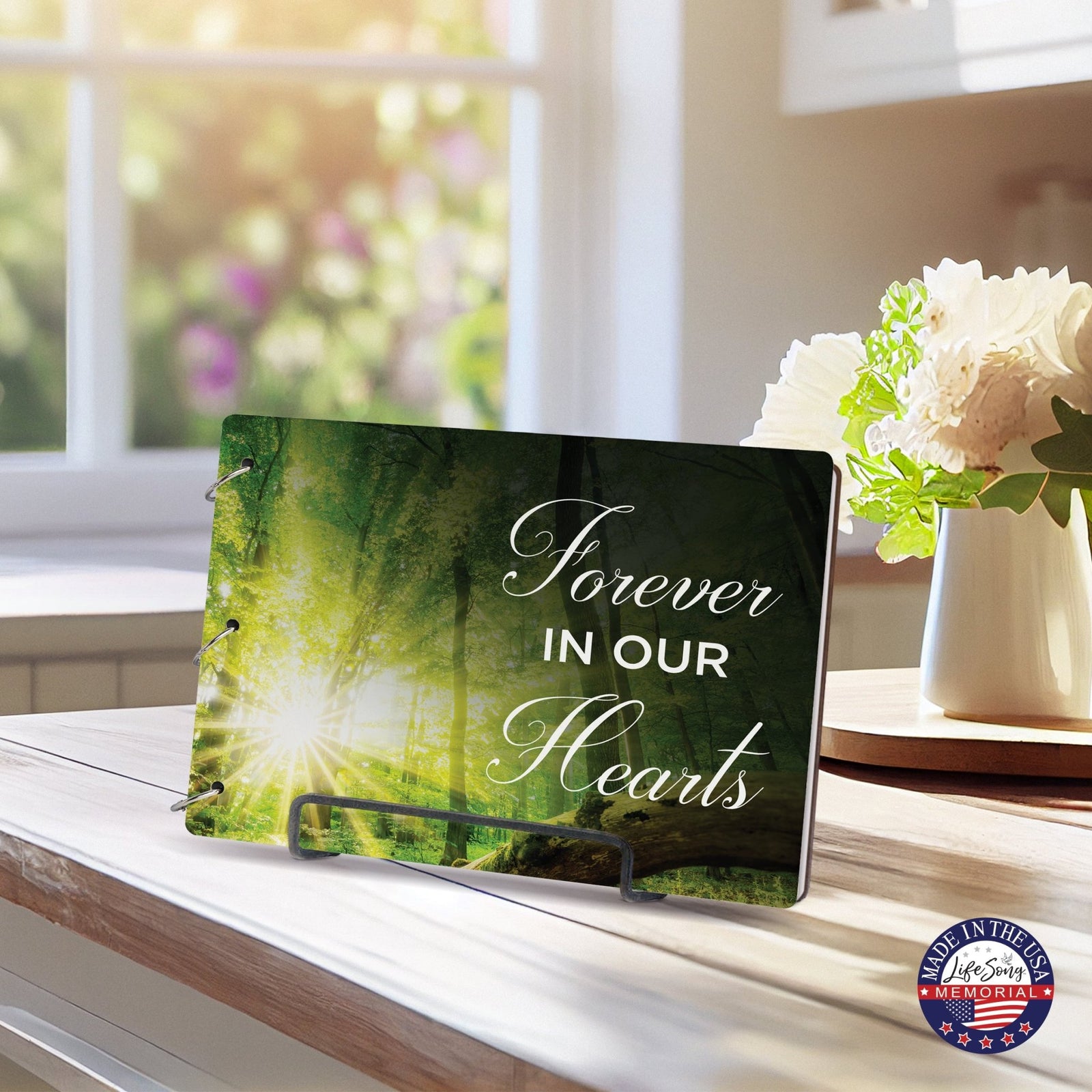 Celebration Of Life Funeral Guest Books For Memorial Services Registry With Wooden Cover - Forever In Our Hearts - LifeSong Milestones
