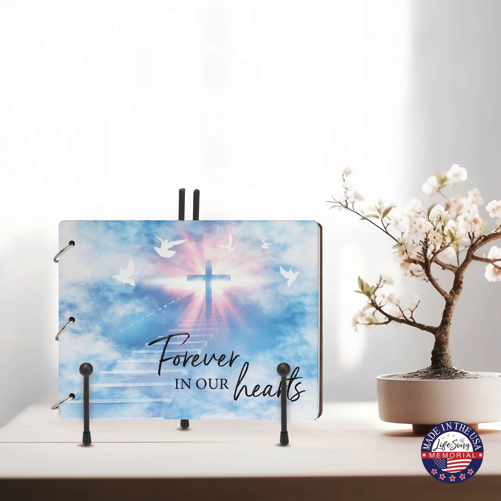 Celebration Of Life Funeral Guest Books For Memorial Services Registry With Wooden Cover - Forever In Our Hearts - LifeSong Milestones