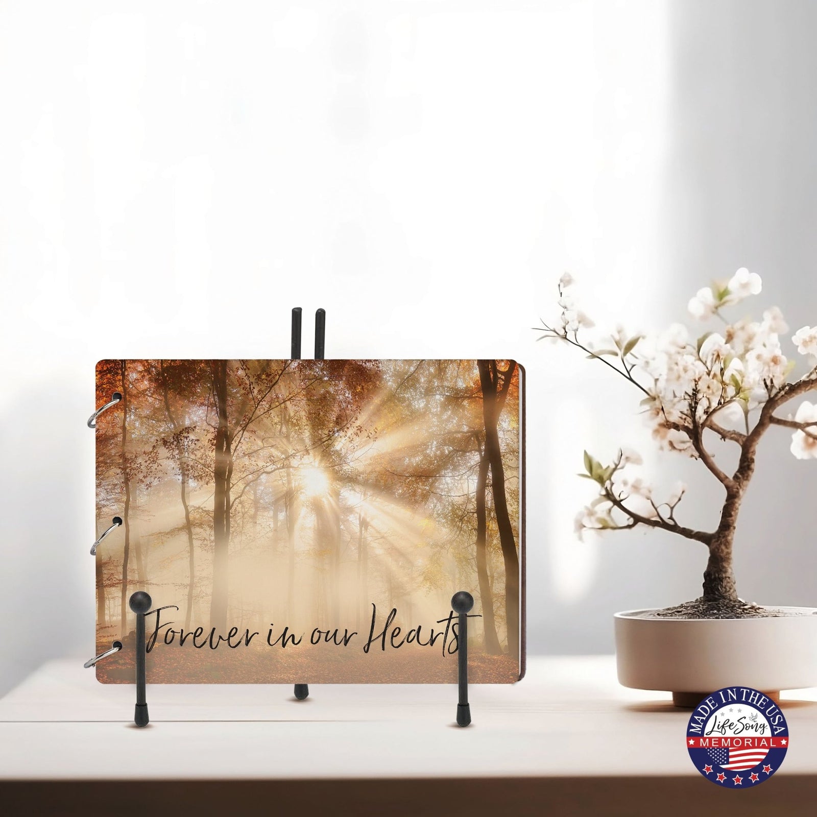 Celebration Of Life Funeral Guest Books For Memorial Services Registry With Wooden Cover - Forever In Our Hearts - LifeSong Milestones