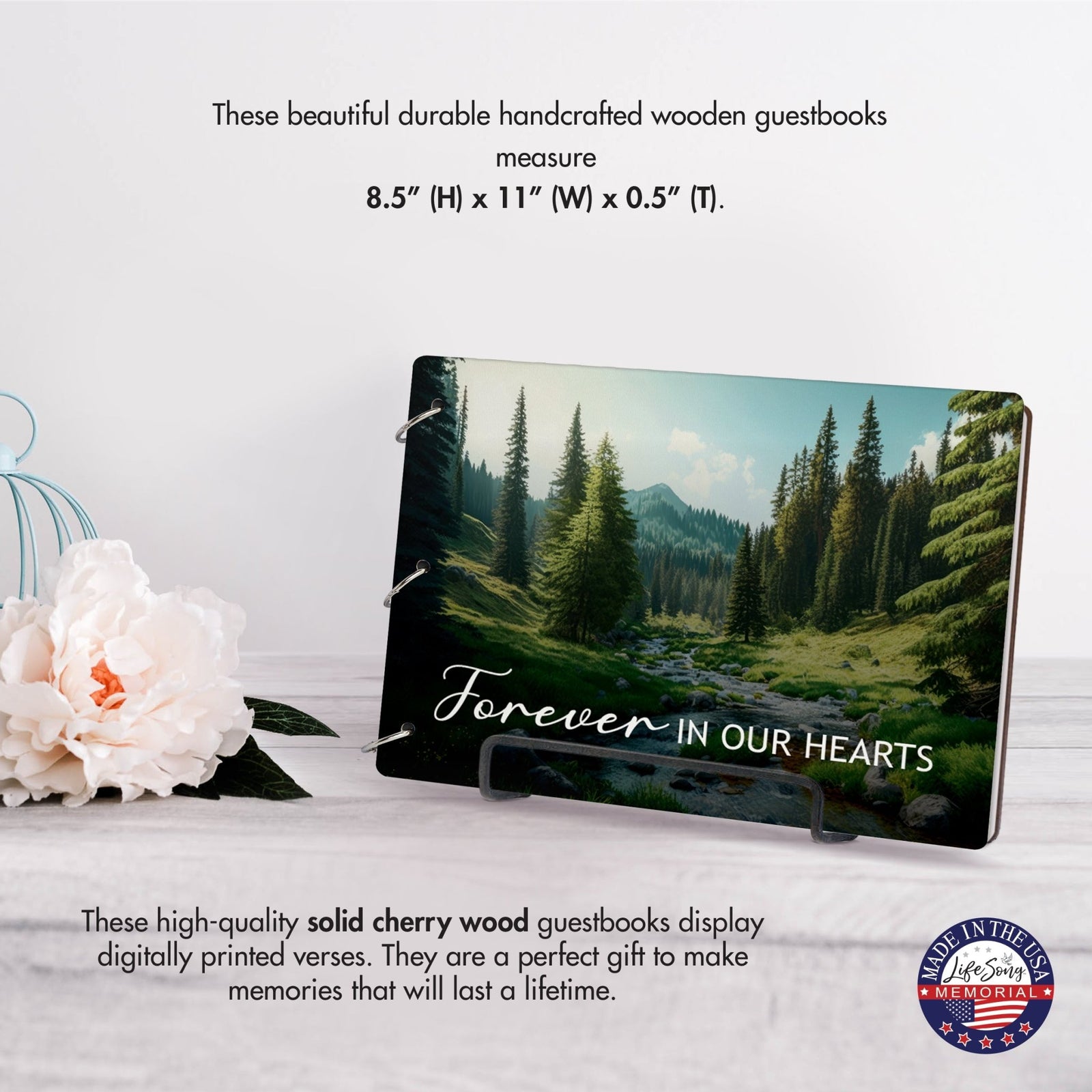 Celebration Of Life Funeral Guest Books For Memorial Services Registry With Wooden Cover - Forever In Our Hearts - LifeSong Milestones