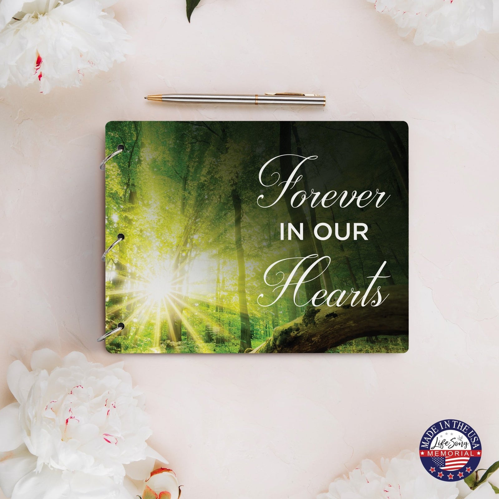 Celebration Of Life Funeral Guest Books For Memorial Services Registry With Wooden Cover - Forever In Our Hearts - LifeSong Milestones