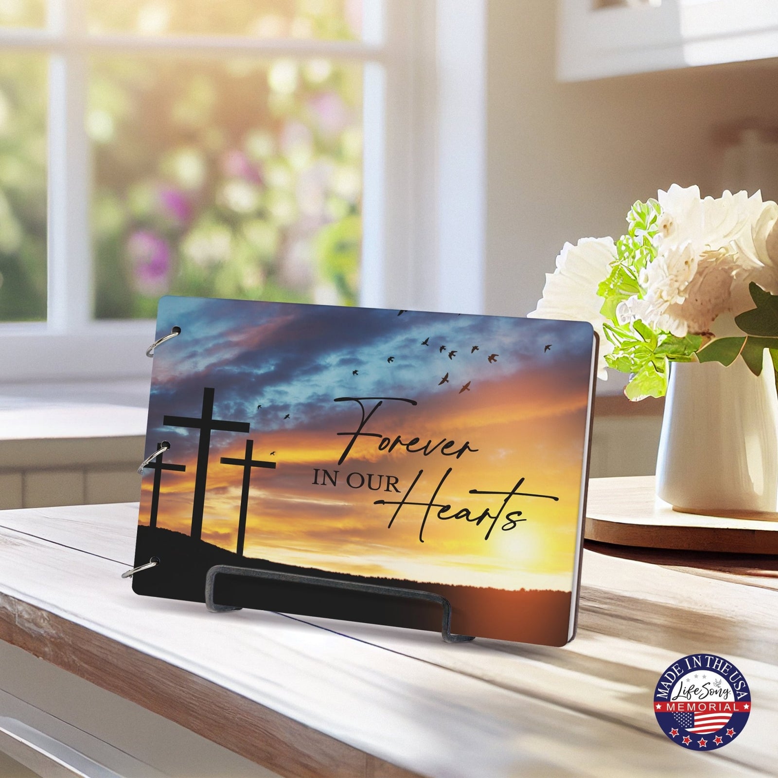 Celebration Of Life Funeral Guest Books For Memorial Services Registry With Wooden Cover - Forever In Our Hearts - LifeSong Milestones