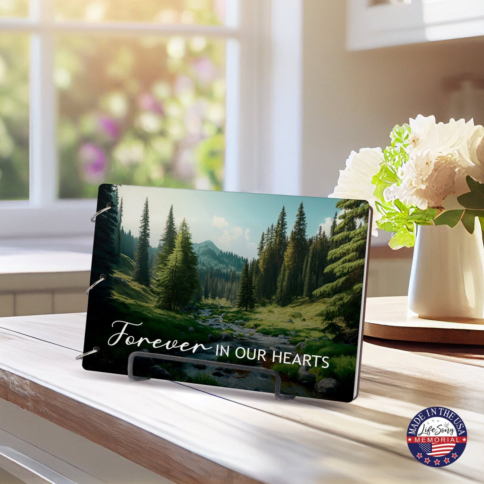 Celebration Of Life Funeral Guest Books For Memorial Services Registry With Wooden Cover - Forever In Our Hearts - LifeSong Milestones