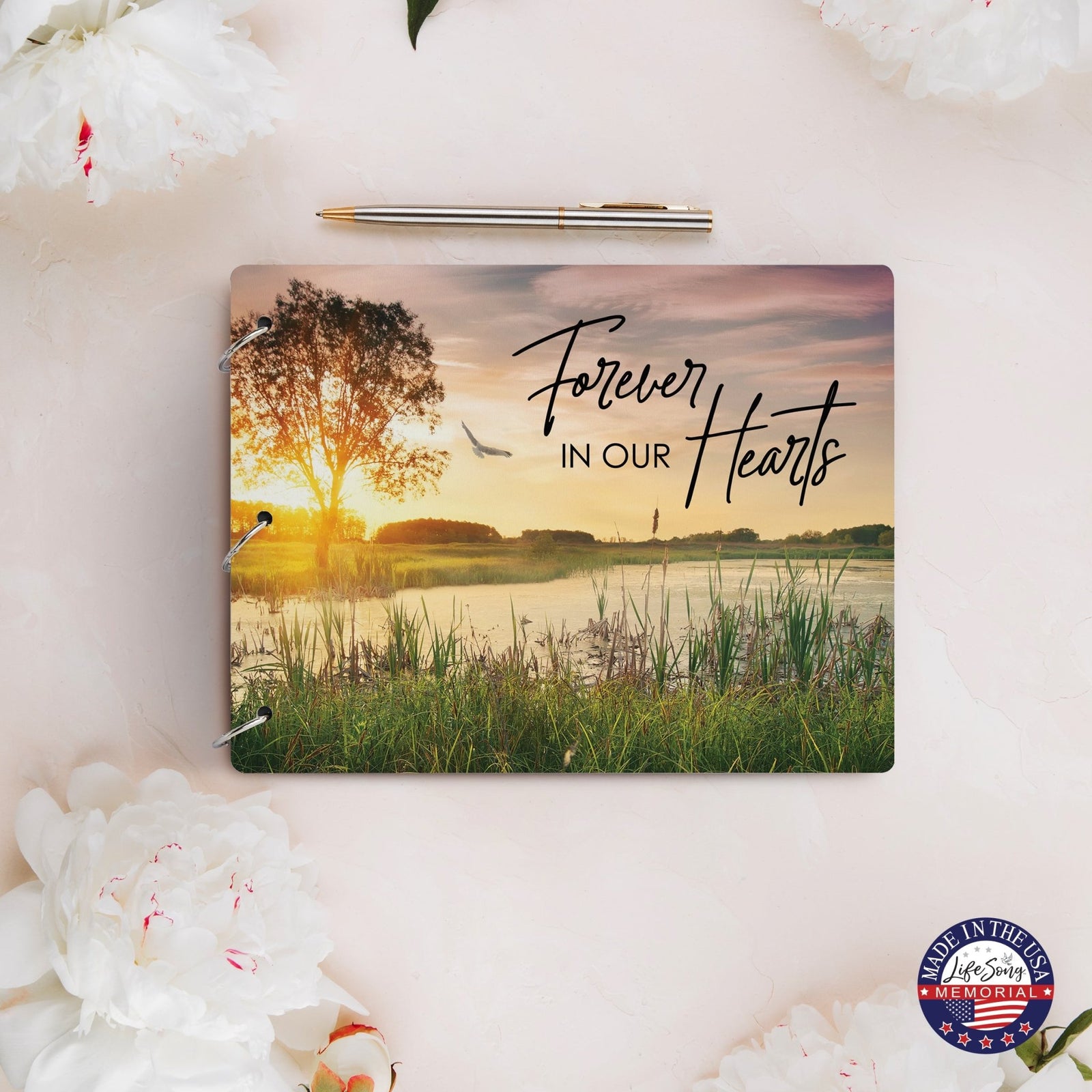 Celebration Of Life Funeral Guest Books For Memorial Services Registry With Wooden Cover - Forever In Our Hearts - LifeSong Milestones