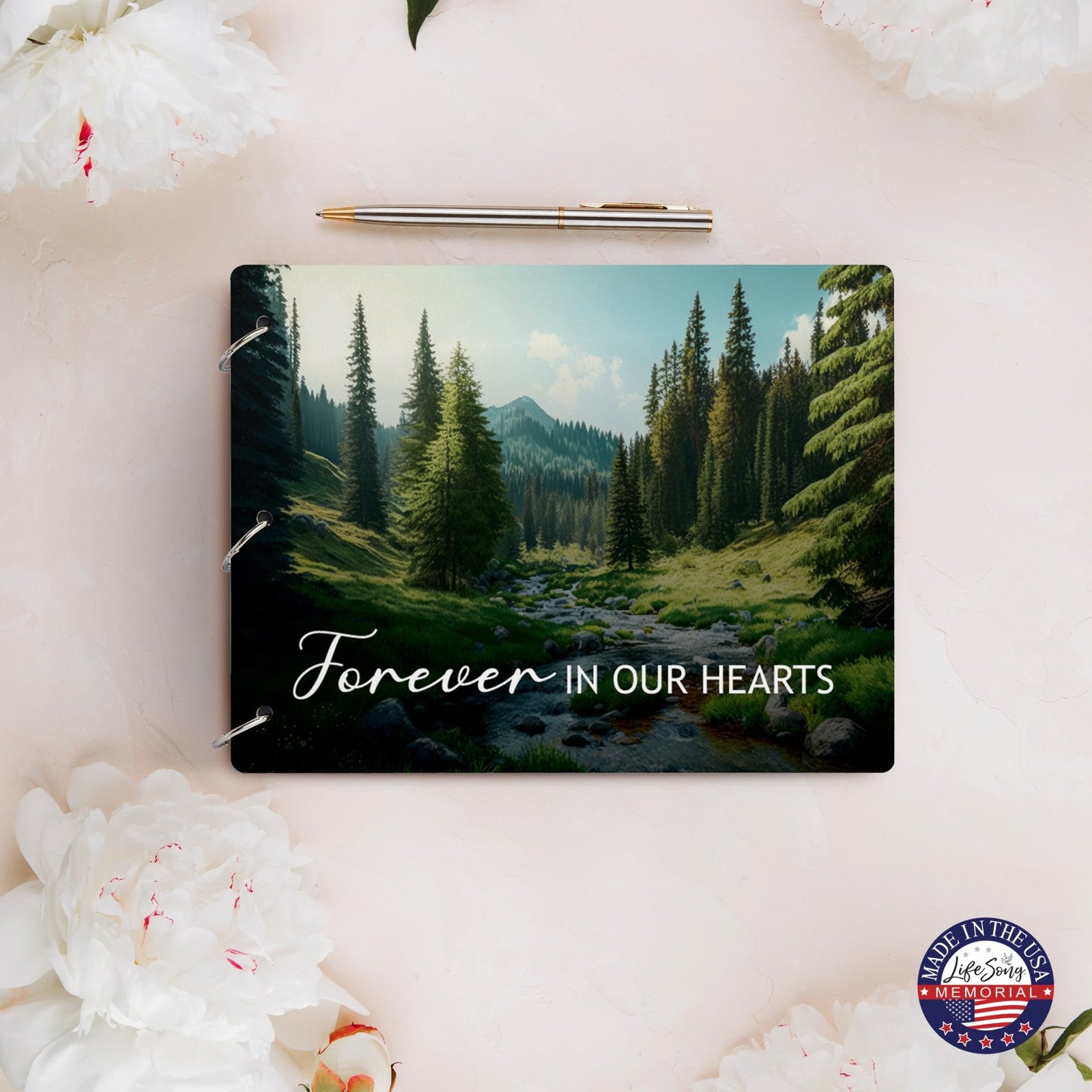 Celebration Of Life Funeral Guest Books For Memorial Services Registry With Wooden Cover - Forever In Our Hearts - LifeSong Milestones